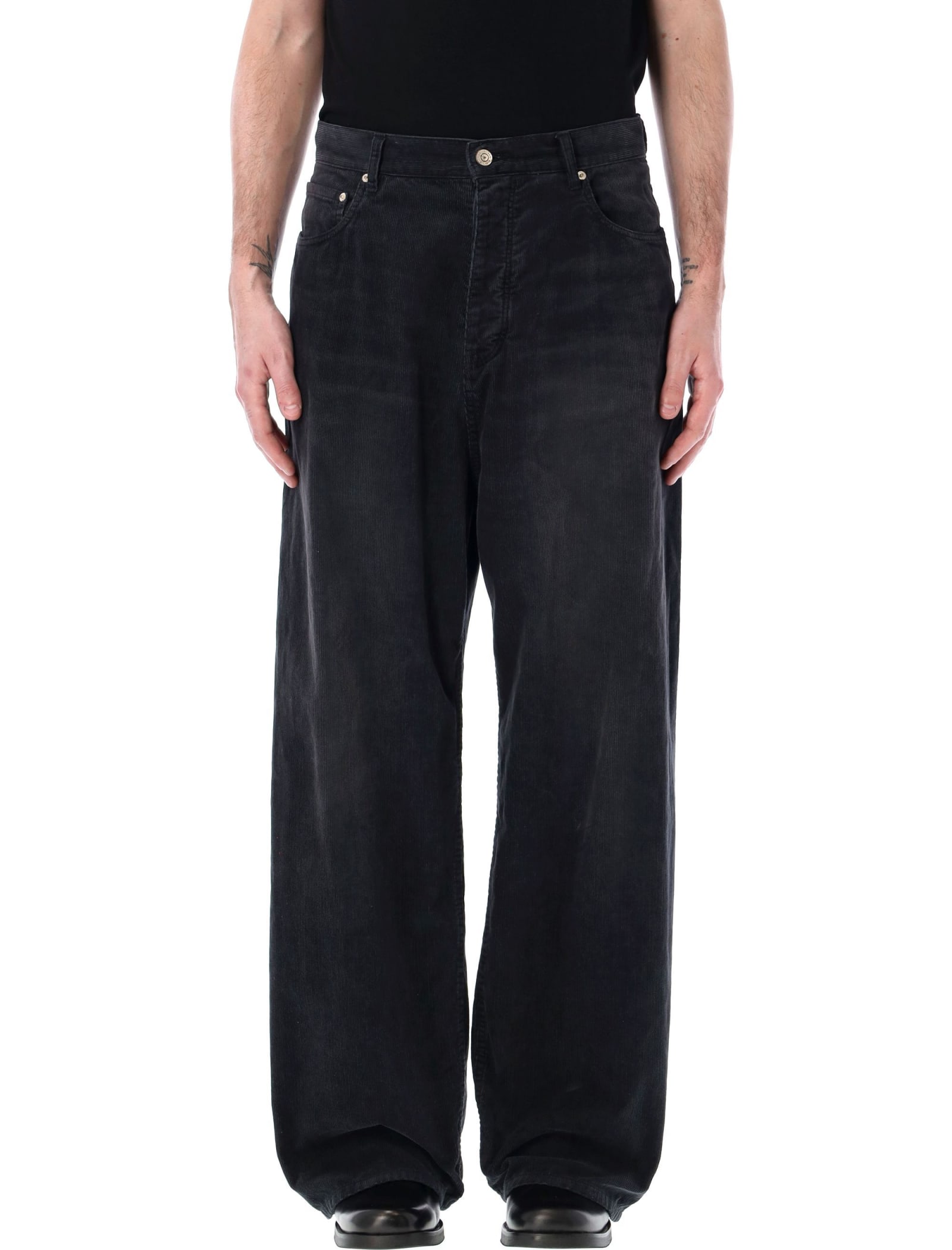 Shop Balenciaga Corduroy Baggy Pants In Black