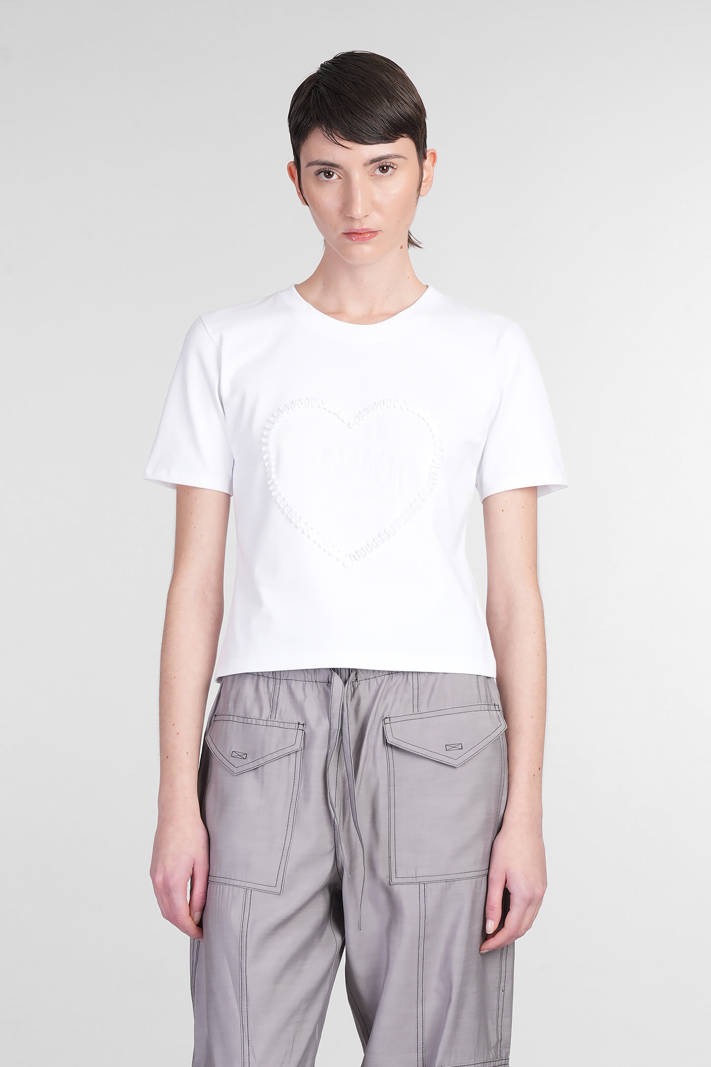 Ganni Heavy Cotton Heart Small T-shirt T-shirts White | ModeSens