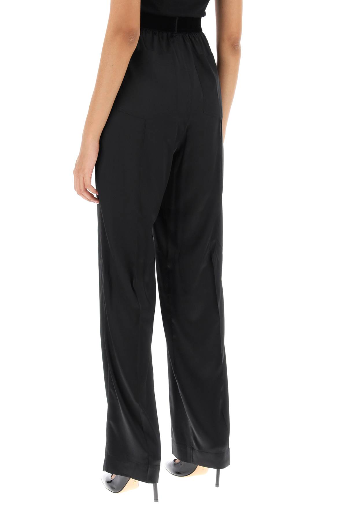 Tom Ford Black Loose Pants With Logo In Stretch Silk Woman In Black