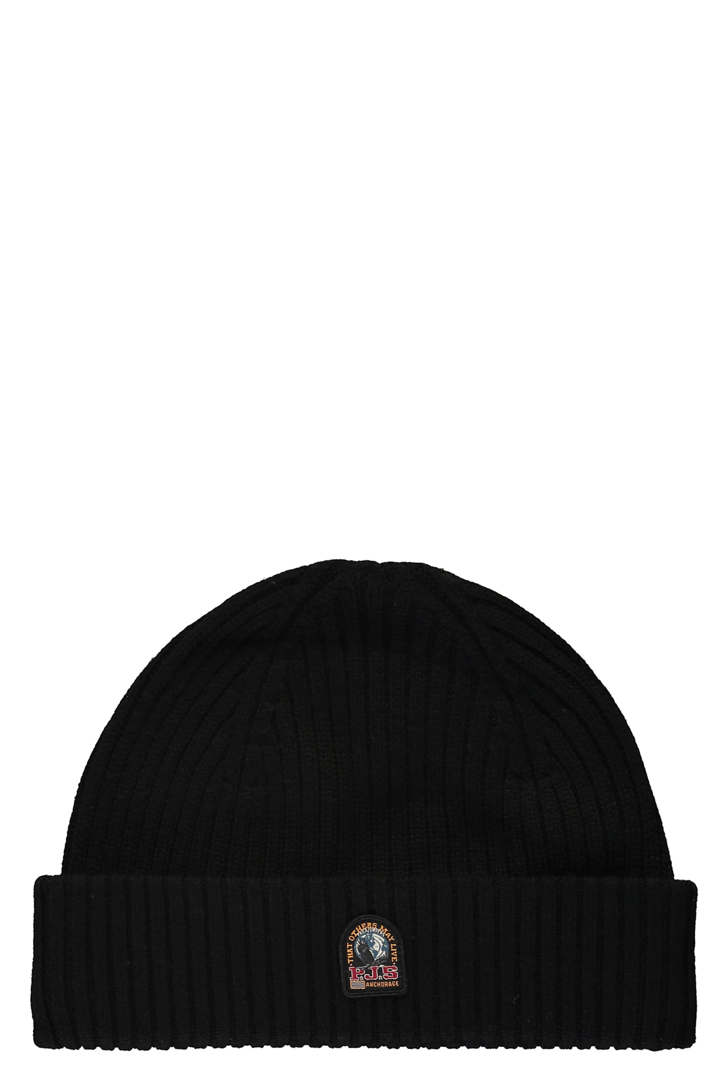 Parajumpers Black Knitted Cap With Distinctive Logo In Black