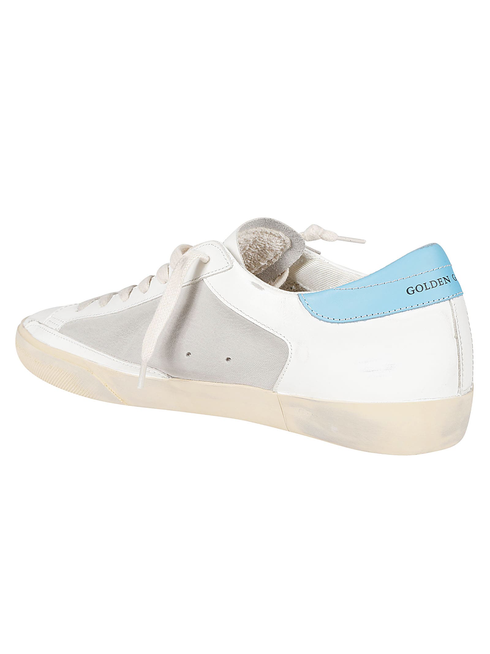Shop Golden Goose Super-star Double Quarter Sneakers In White/grey/light Blue