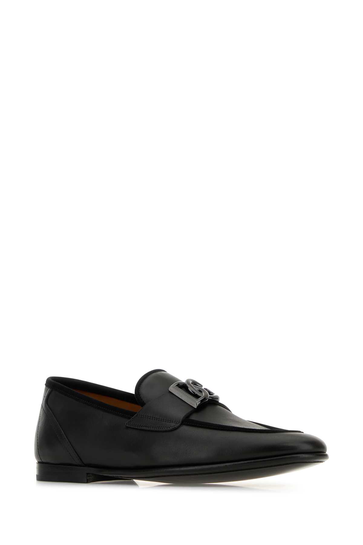 DOLCE & GABBANA BLACK LEATHER ERICE LOAFERS