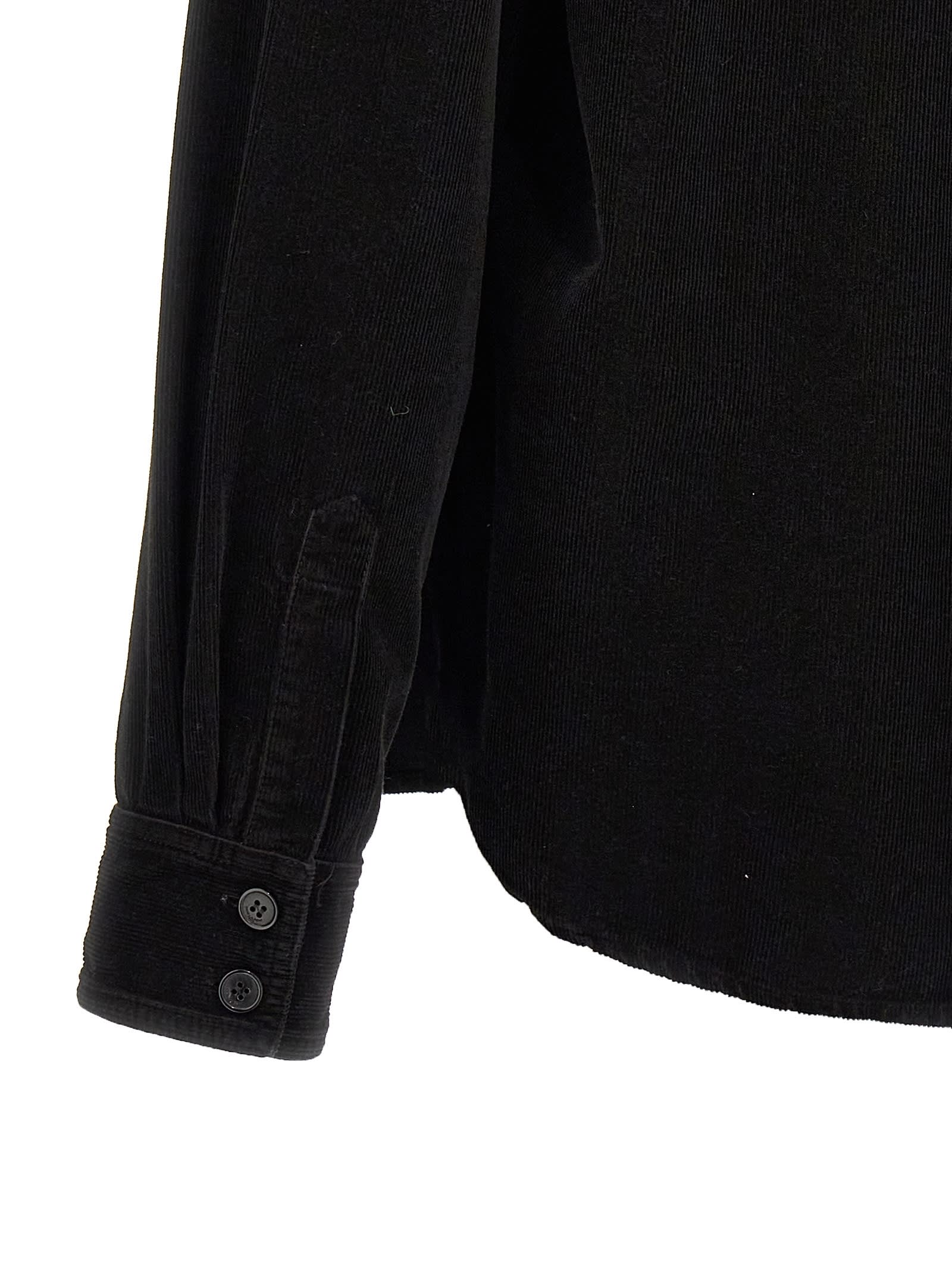 Shop Saint Laurent Ribbed Velvet Shirt In Black