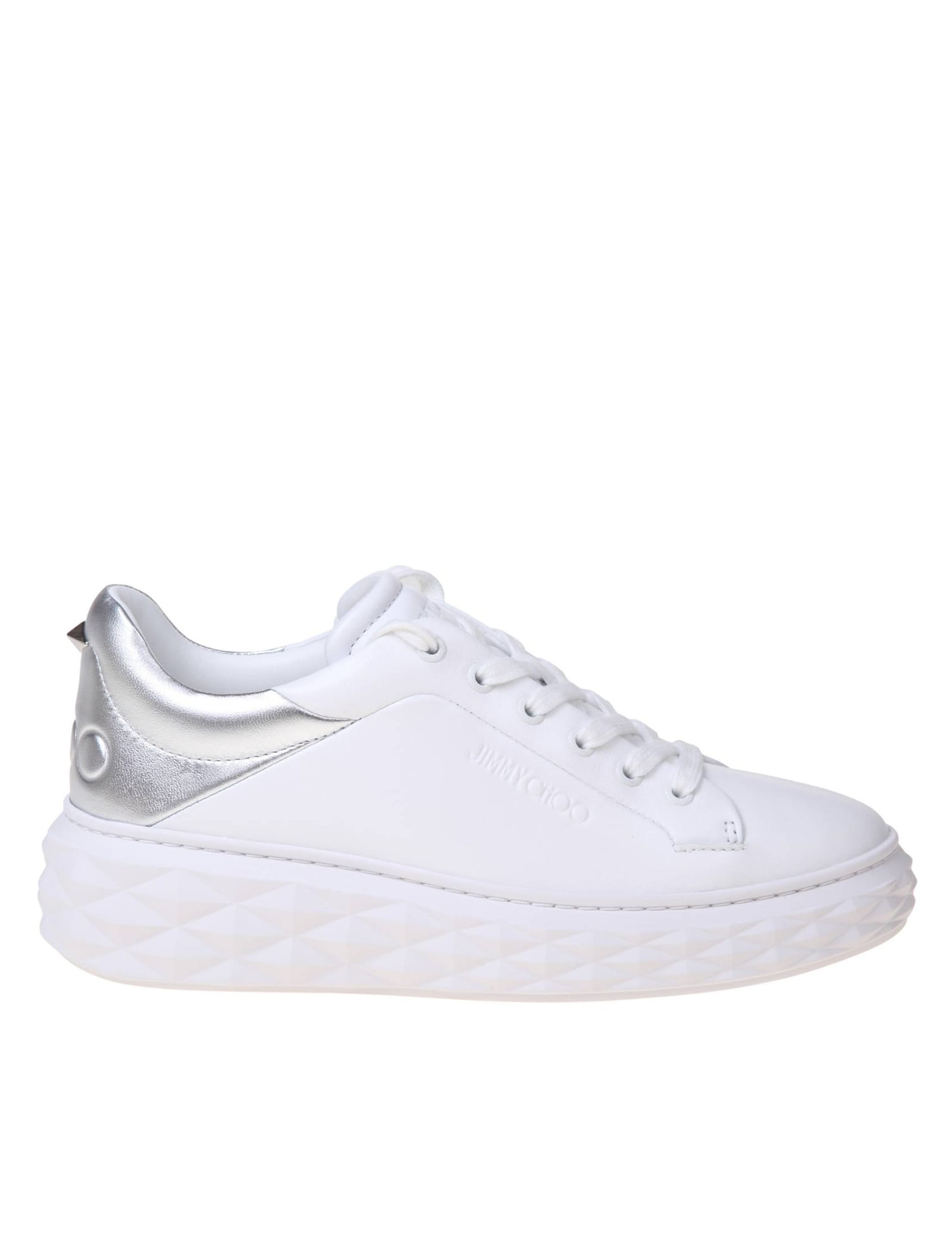Shop Jimmy Choo Diamond Maxi Sneakers In White And Silver Leather