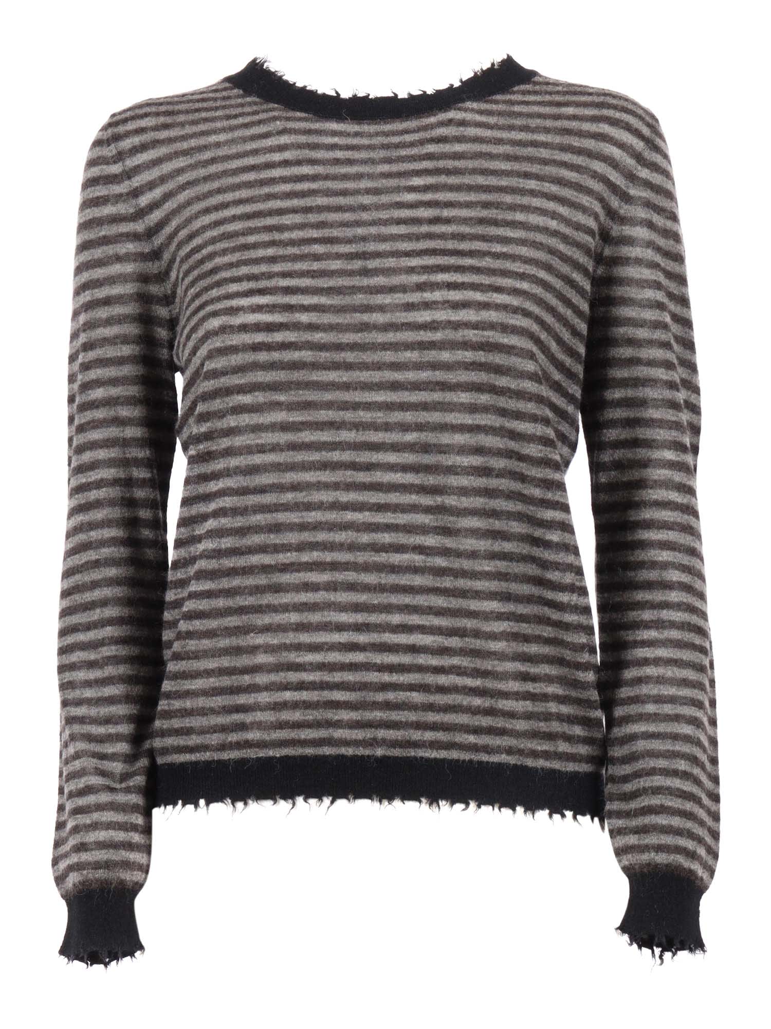 Kangra Cashmere Ribbed Crew Neck Sweater With Fringed Details In Gray