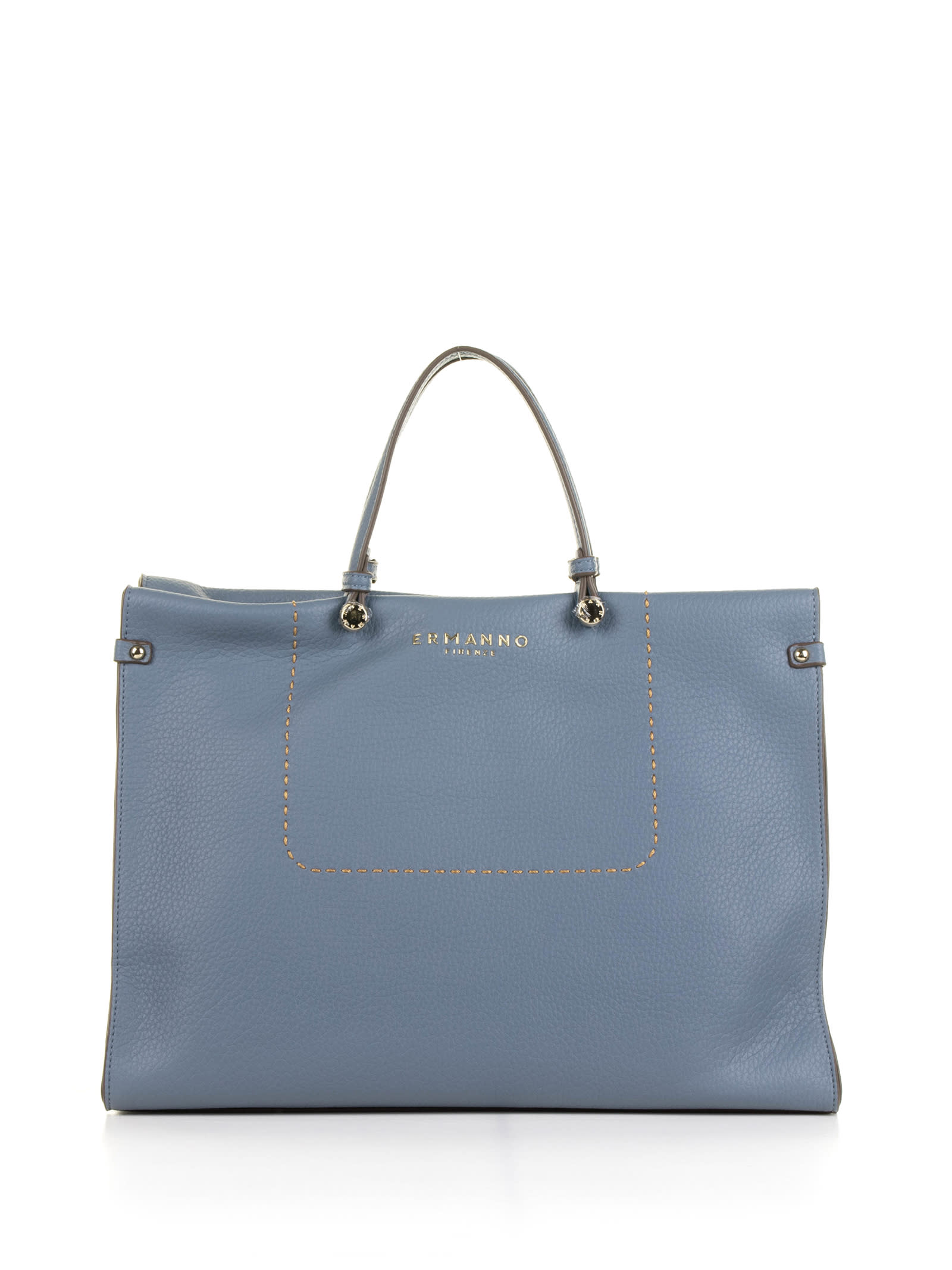 Shop Ermanno Scervino Petra Light Blue Shopping Bag In Textured Eco-leather In Azzurro