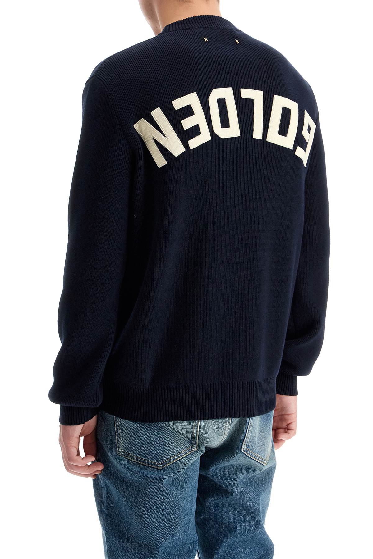 Shop Golden Goose Cotton Pullover With Logo Design In Dark Blue (blue)