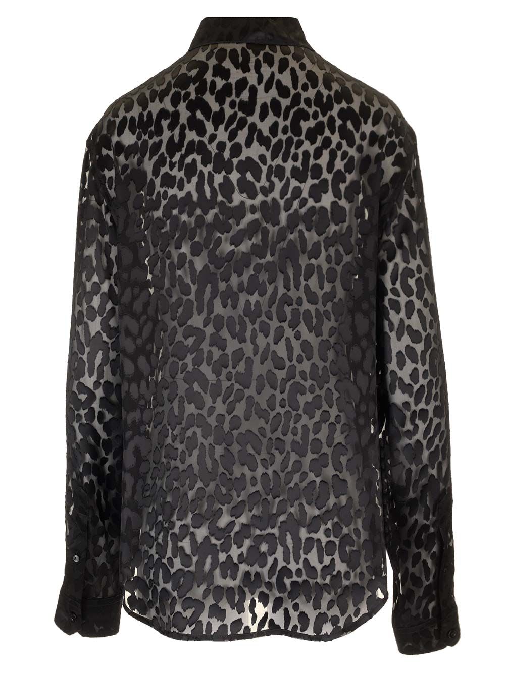 Shop Versace Leopard Satin Jacquard Shirt In Black