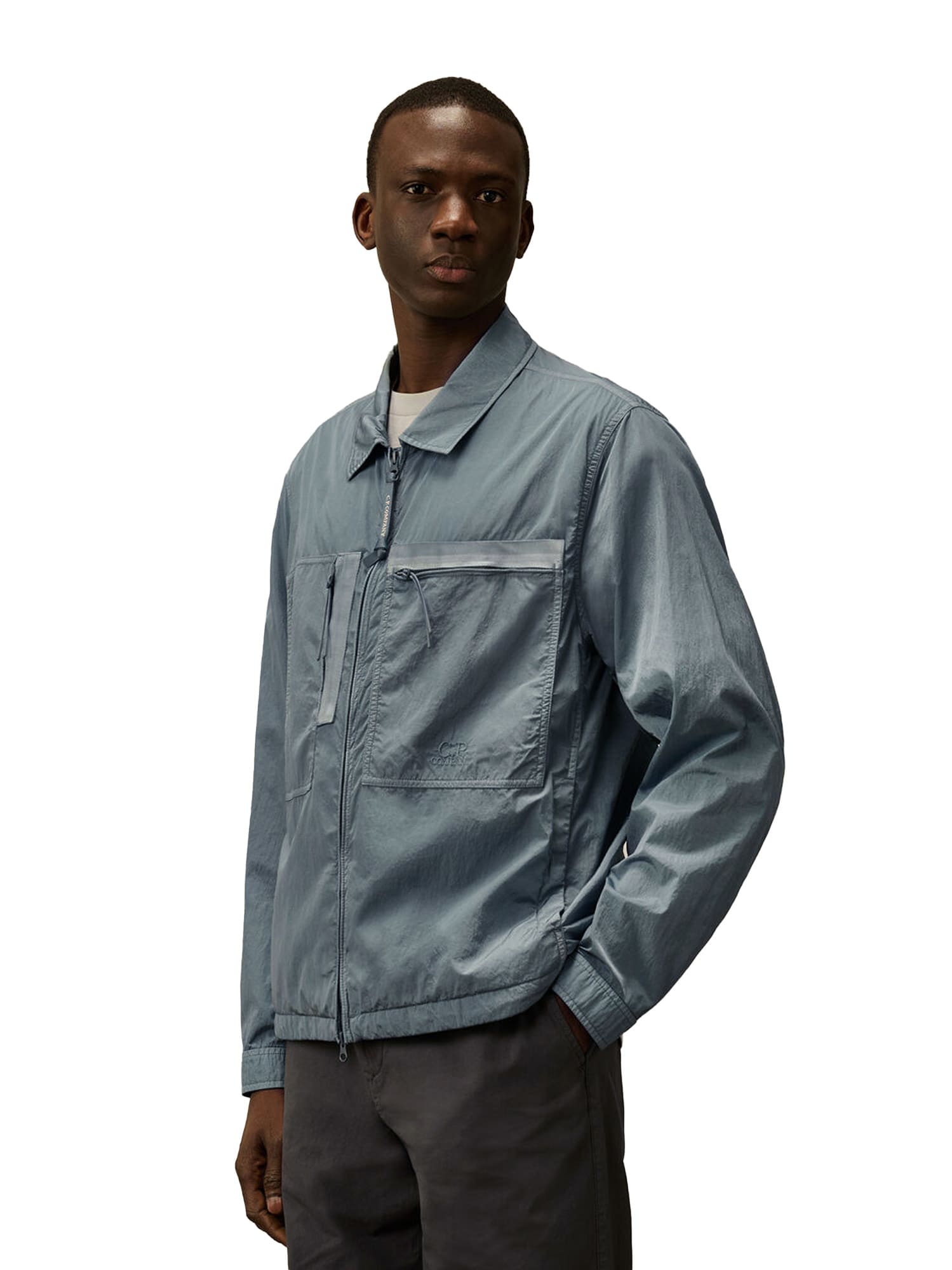 C.p. Company C.p.company Men Flatt Nylon Jacket With Logo Iconic Detail