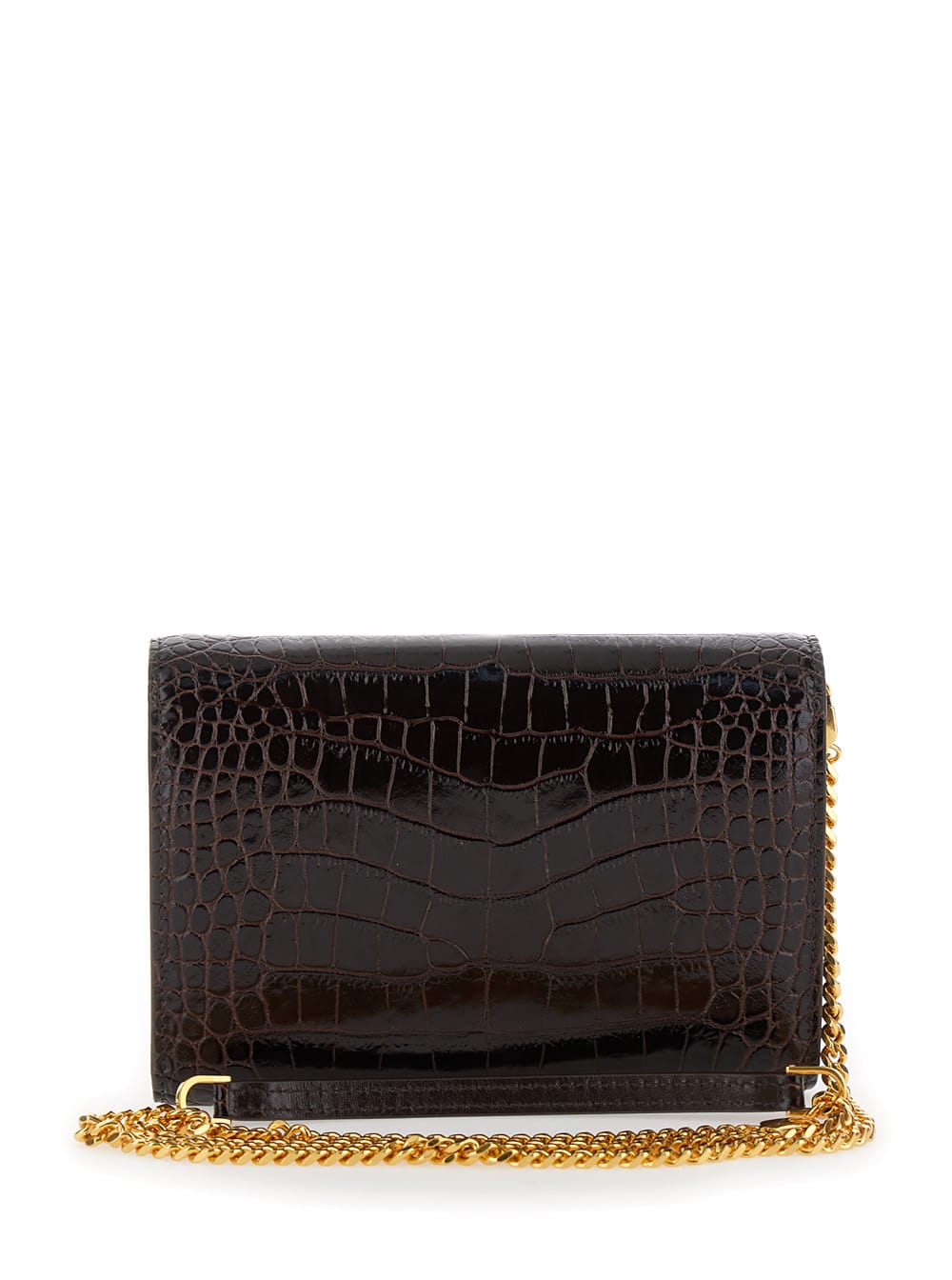 Shop Tom Ford Mini Brown Crossbody Bag With T Logo Detail In Croco Printed Leather Woman