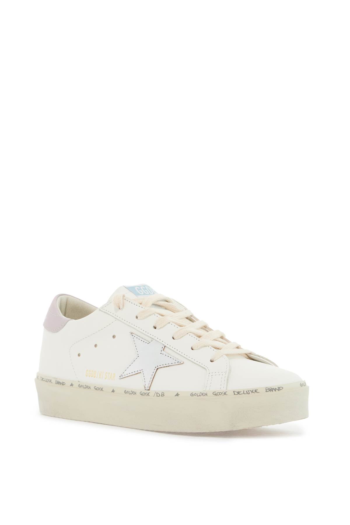 Golden Goose 'hi Star' White Low Top Sneakers With Laminated Star Patch On The Side In White/silver/lilac (white)