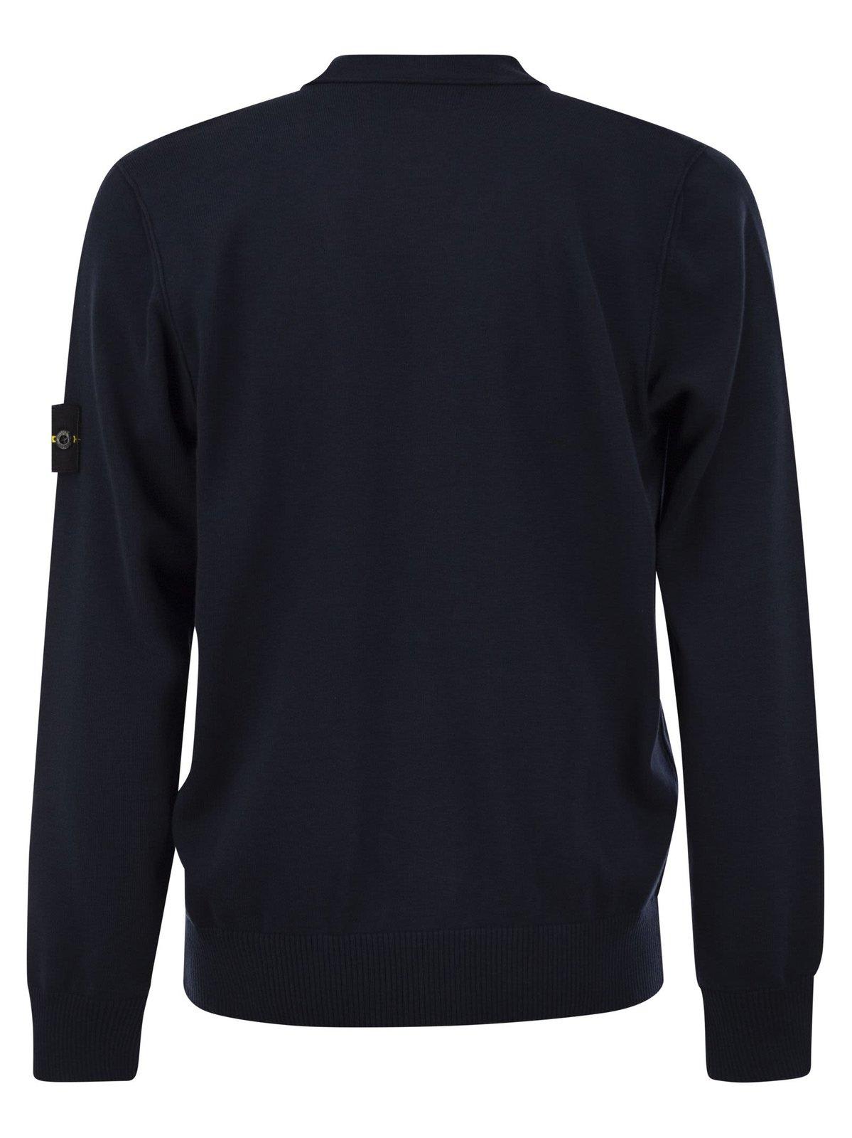 Stone Island Compass Patch V-neck Cardigan In Blue