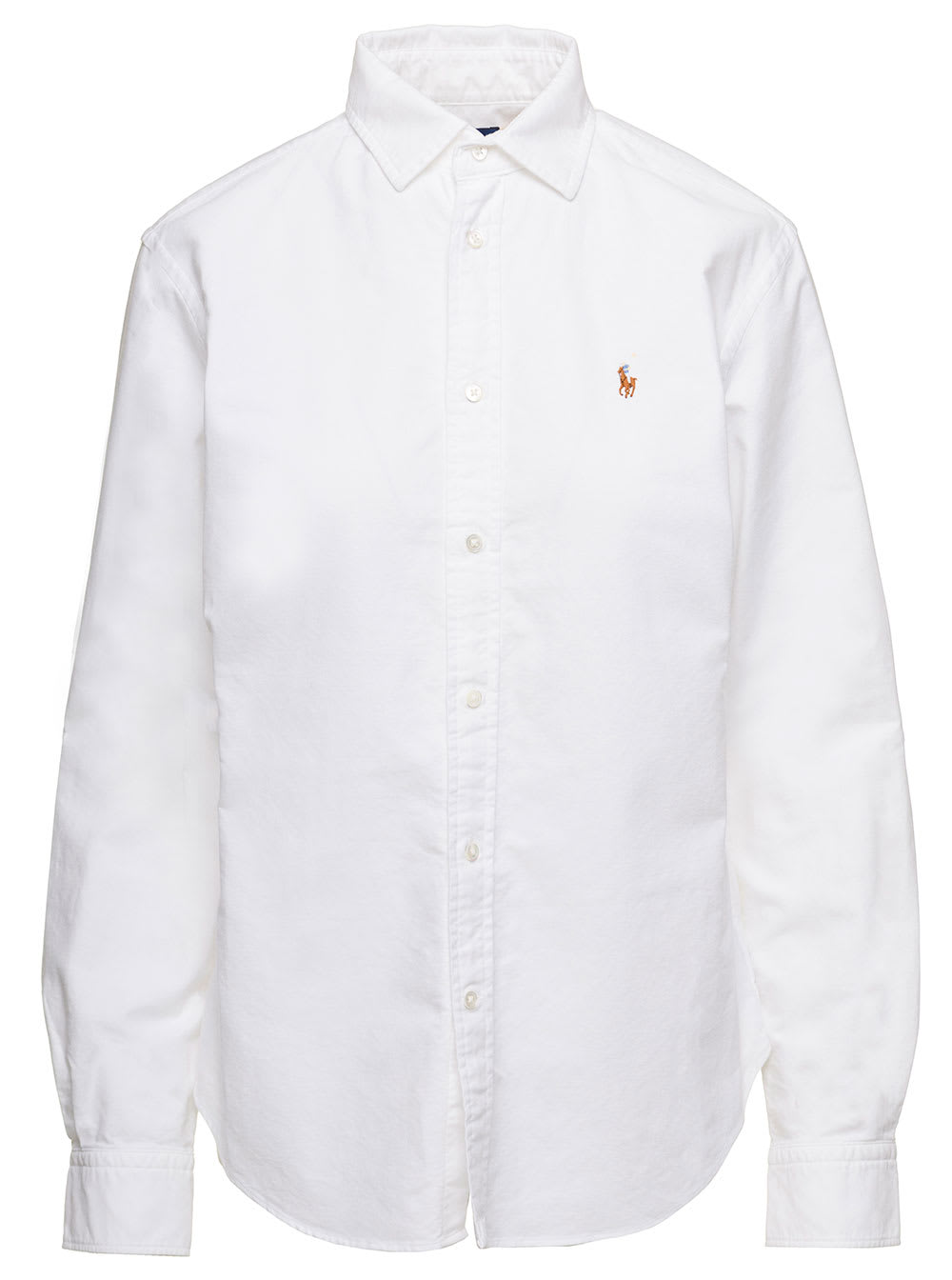 Shop Polo Ralph Lauren White Oversized Shirt With Logo Embroidery In Cotton Woman In Bianco