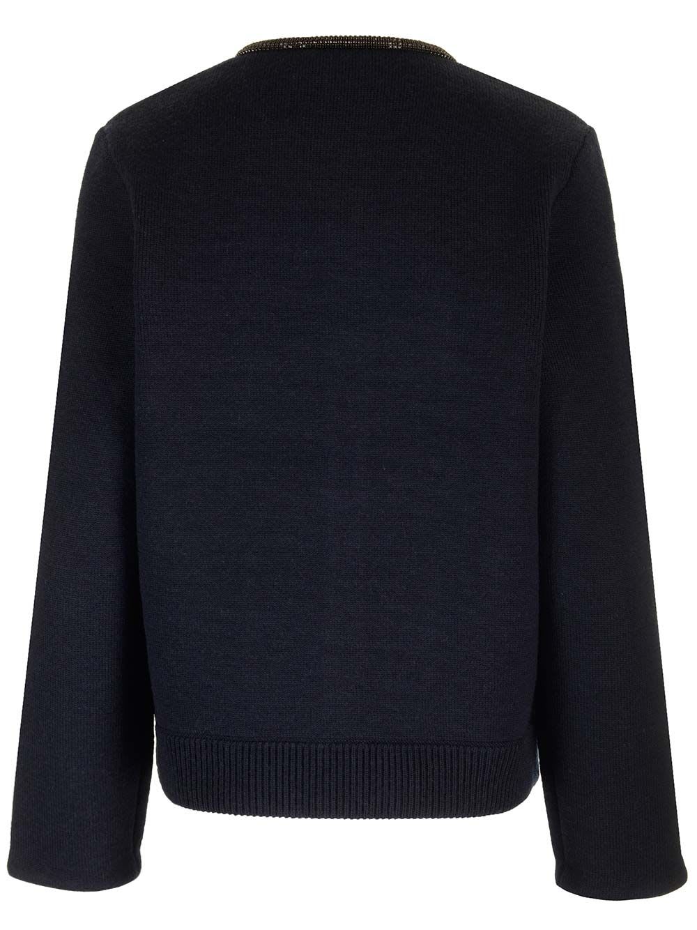 Shop Self-portrait Navy Embellished Knit Cardigan