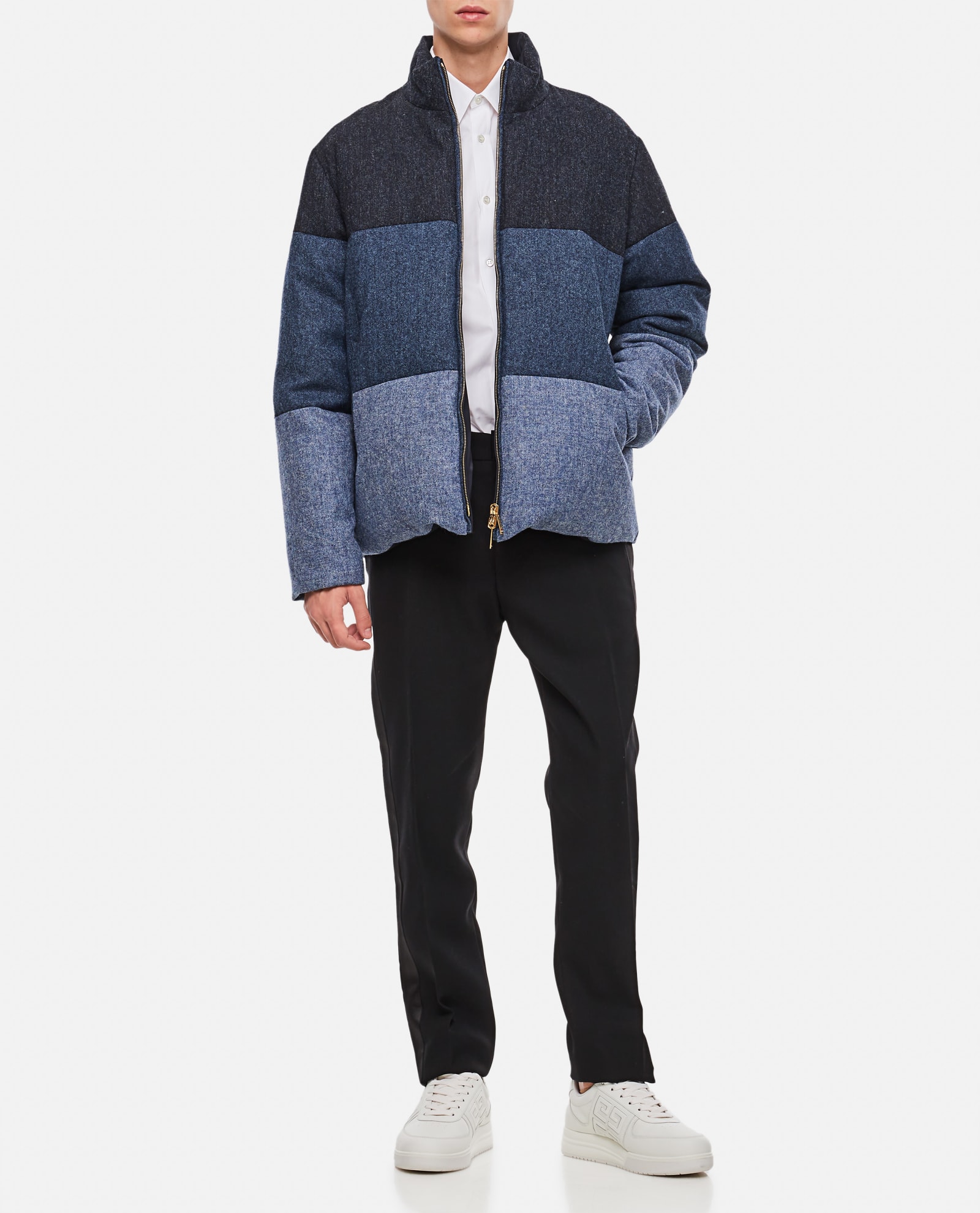 Thom Browne 4 Bar Reversible Neck Zip Up Jacket In Blue