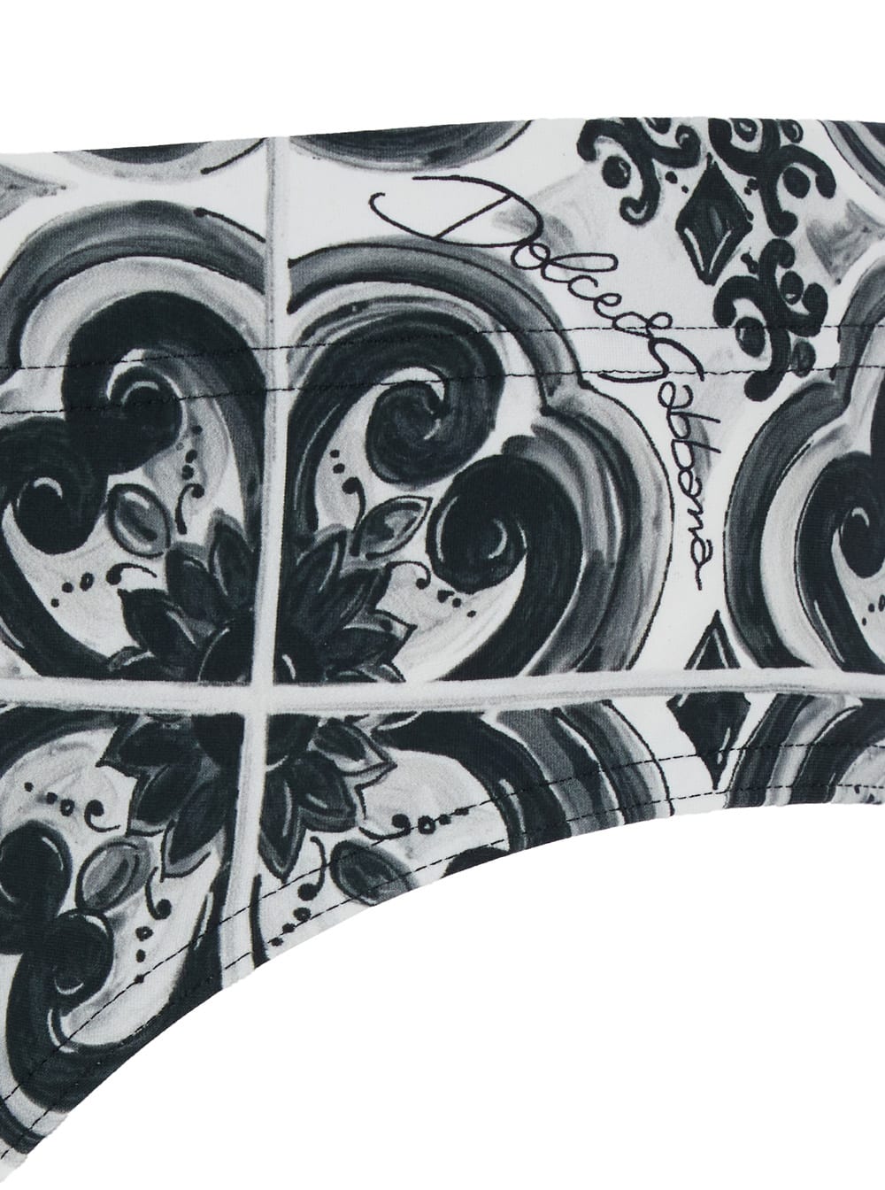 Dolce & Gabbana Black And White Swimsuit With All-over Majolica Print In Techl Fabric Man In Blue