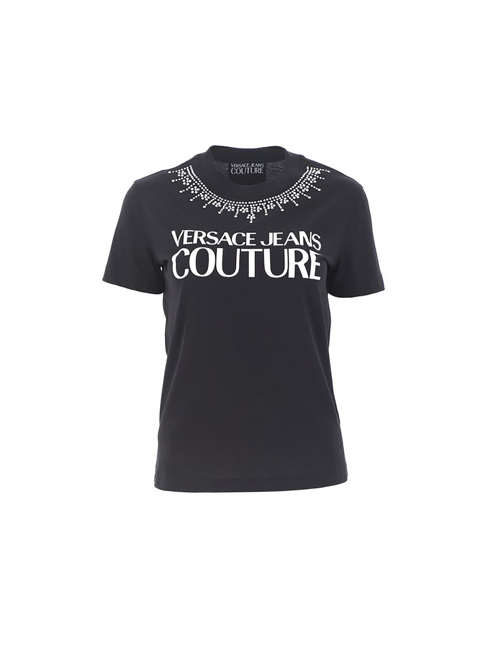 Versace Jeans Couture Cotton T-shirt With Logo And Rhinestones