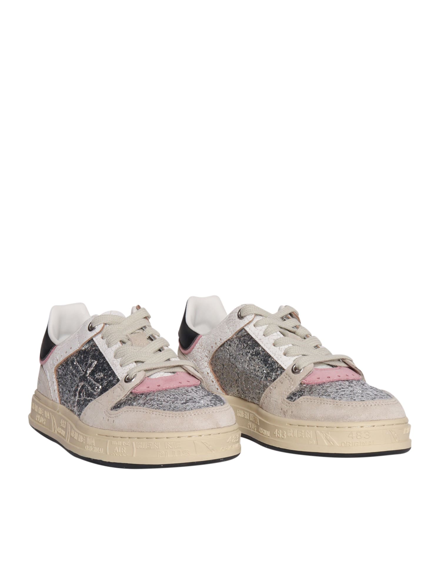 Premiata Quinnd Glittered Leather Sneakers In Multi
