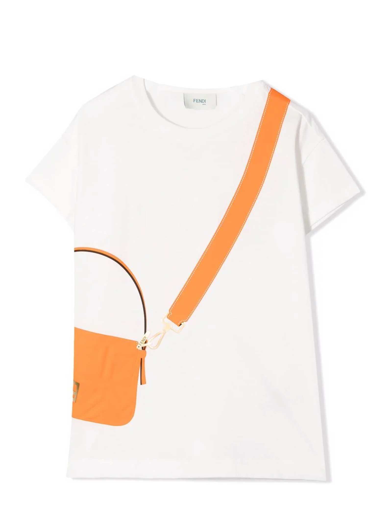Fendi White T-shirt With Orange Print