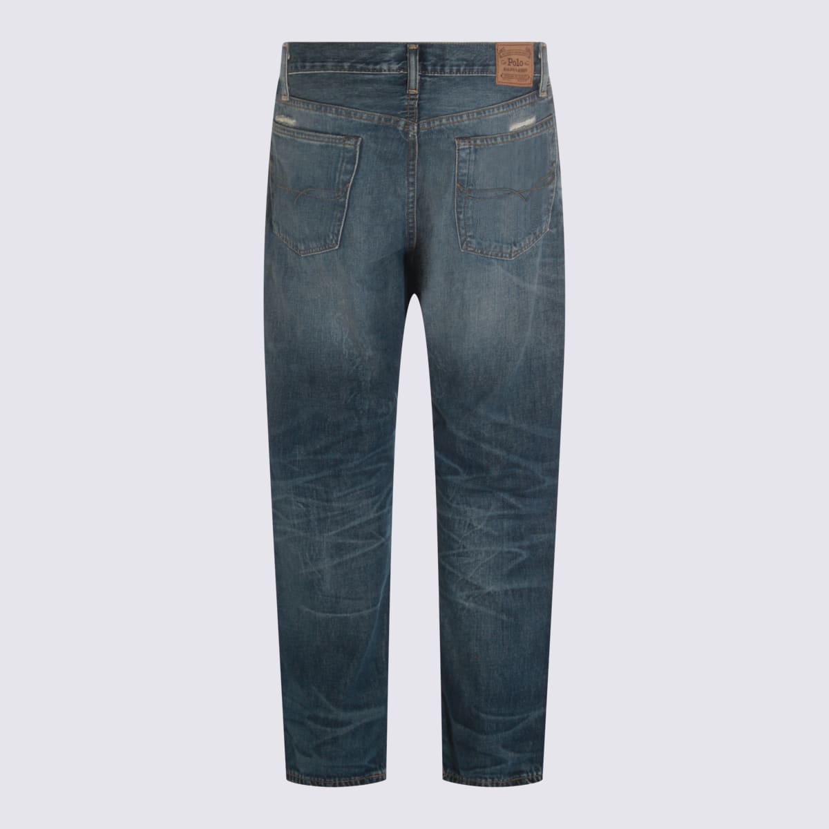 Polo Ralph Lauren Casual Straight Leg Trousers With Distressed Finish In Blue