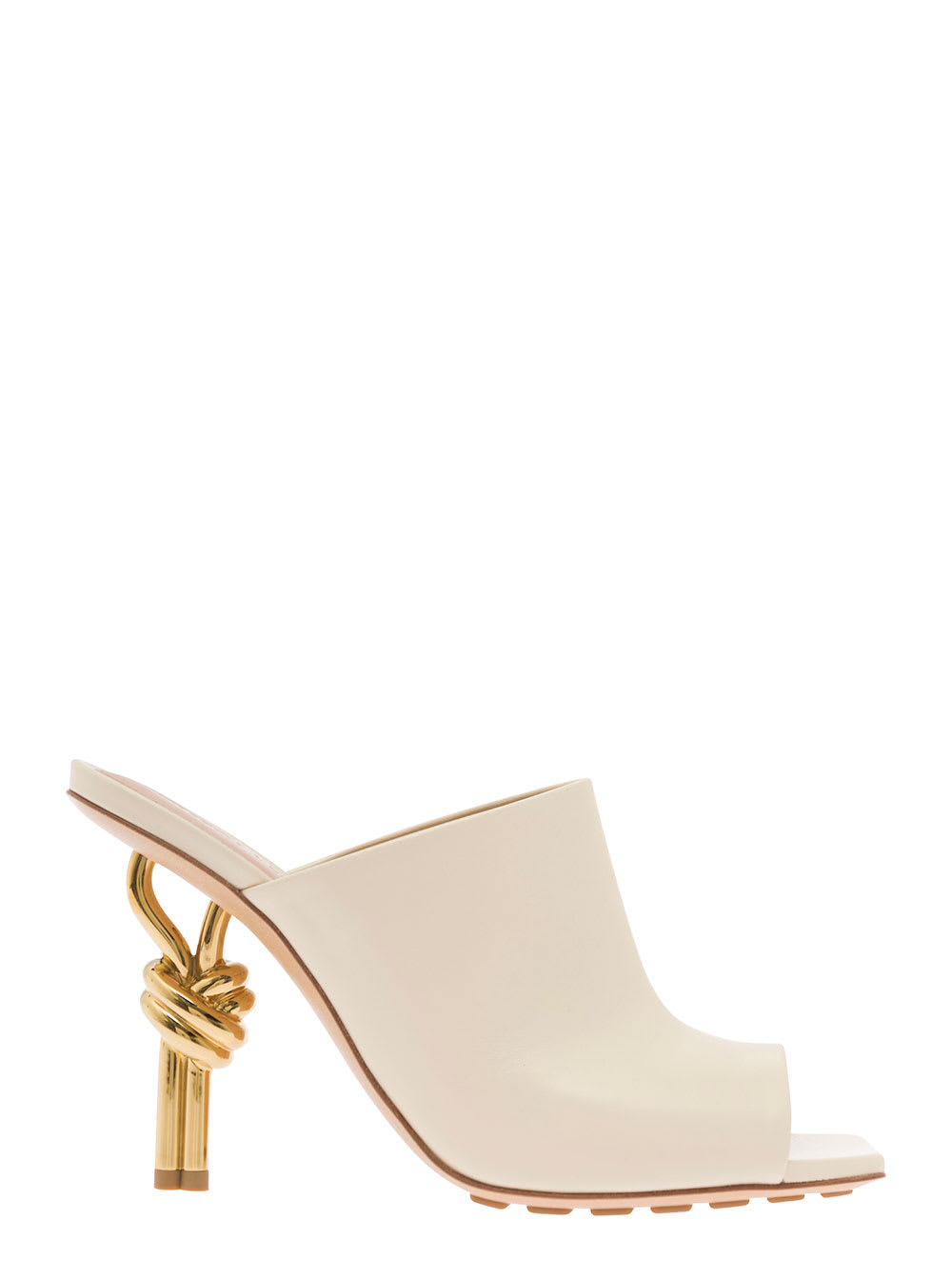 Shop Bottega Veneta White Mules With Knot Heel In Smooth Leather Woman