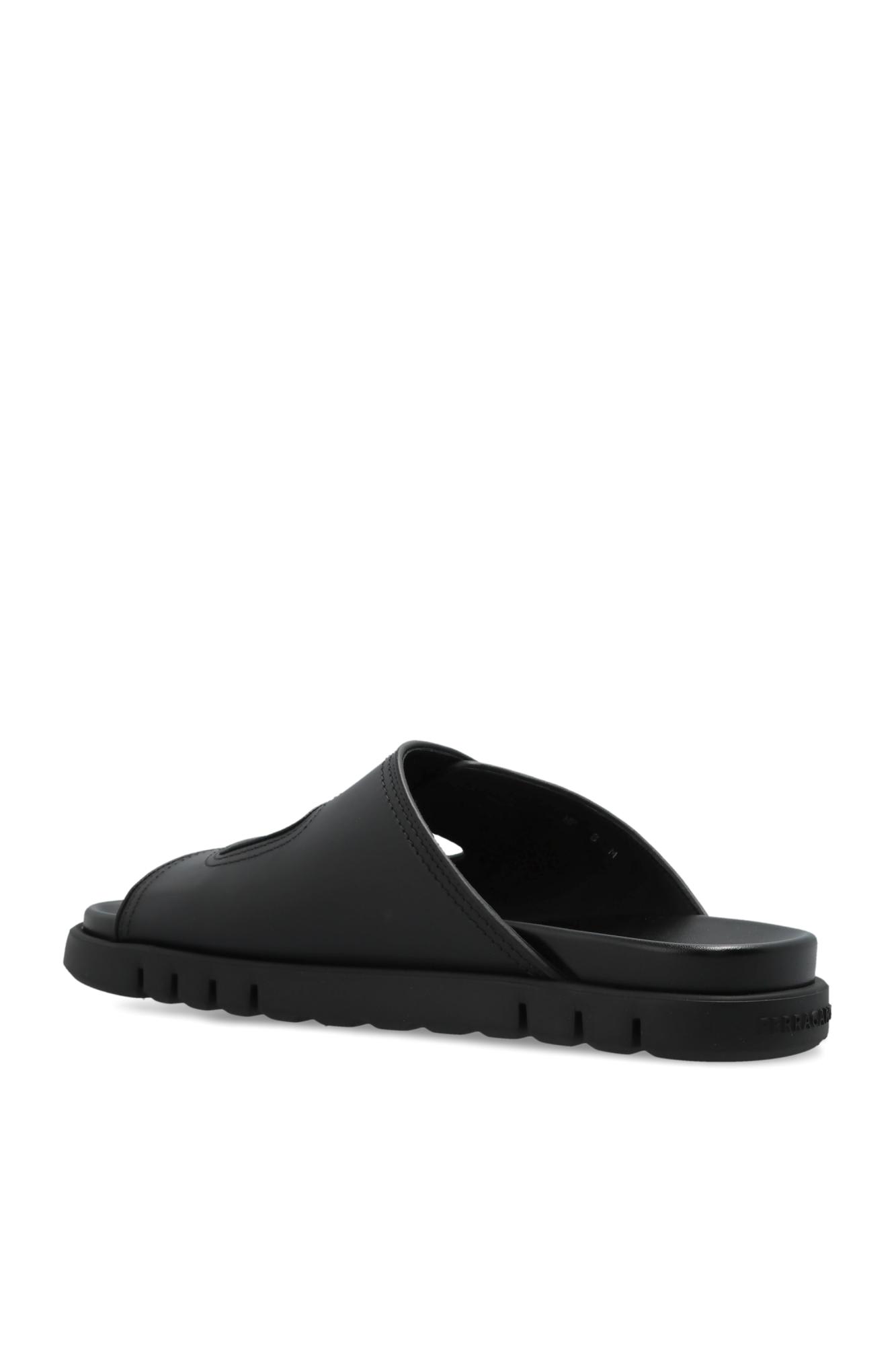 Ferragamo Gancini Leather Sandals In Black