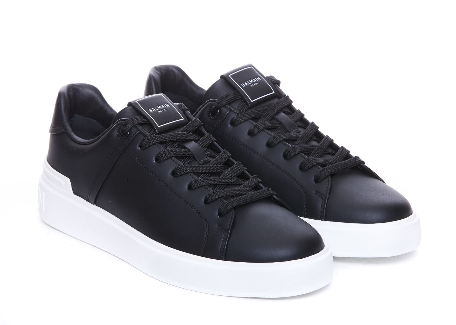 Shop Balmain B-court Leather Sneakers In Black