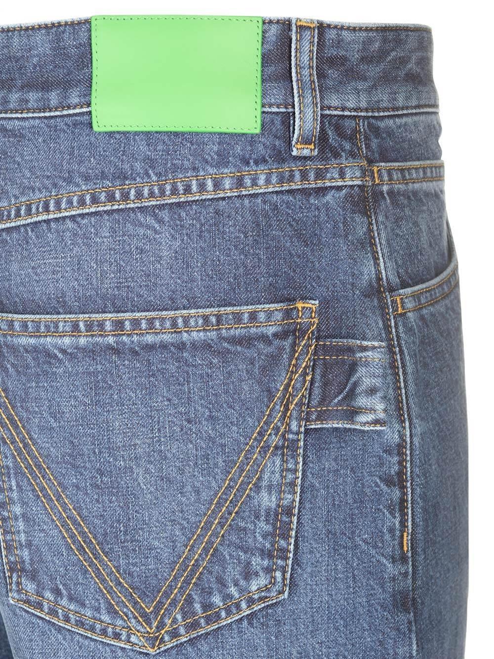 Shop Bottega Veneta Logo Patch Straight Leg Jeans In Blue