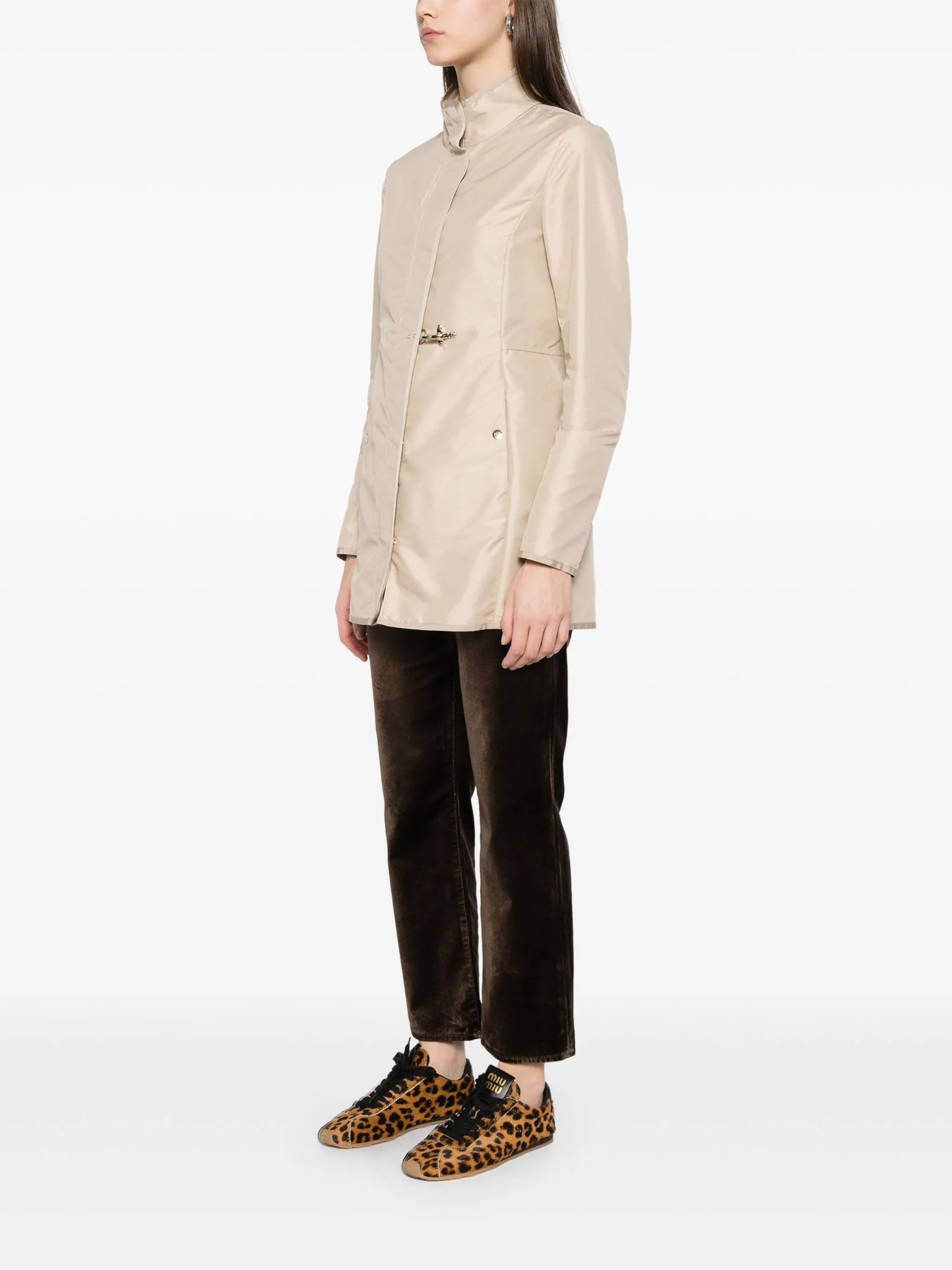 Fay Virginia Coat Stand-up Collar In Beige