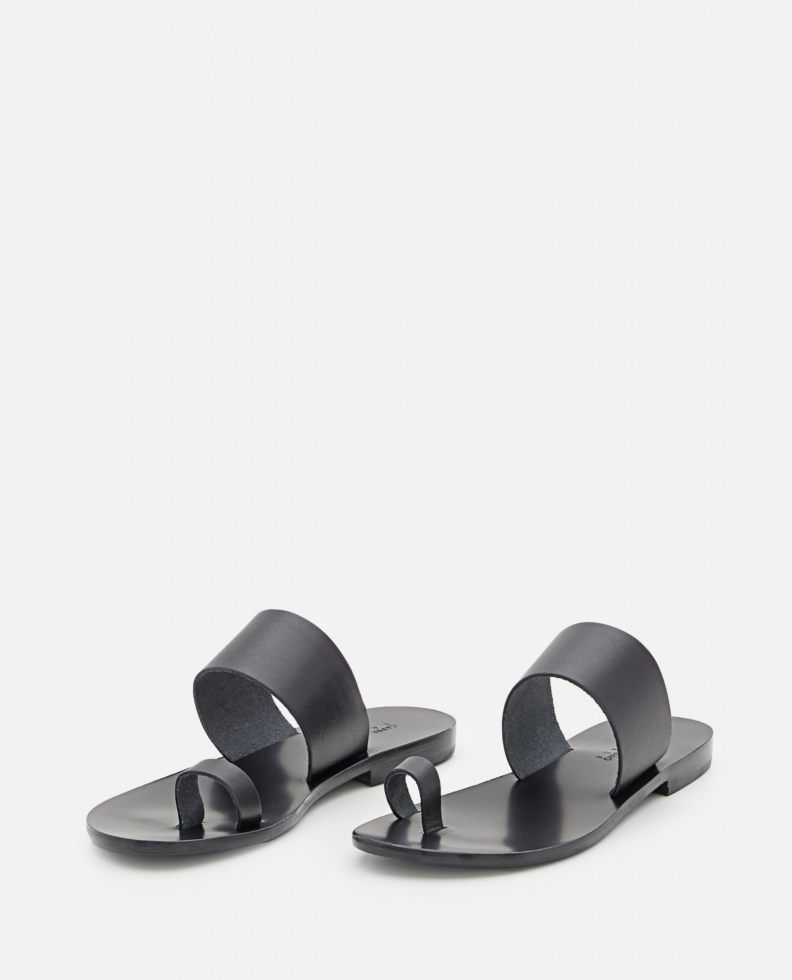 Shop Capri Positano Single Toe Band Leather Flat Sandals In Black