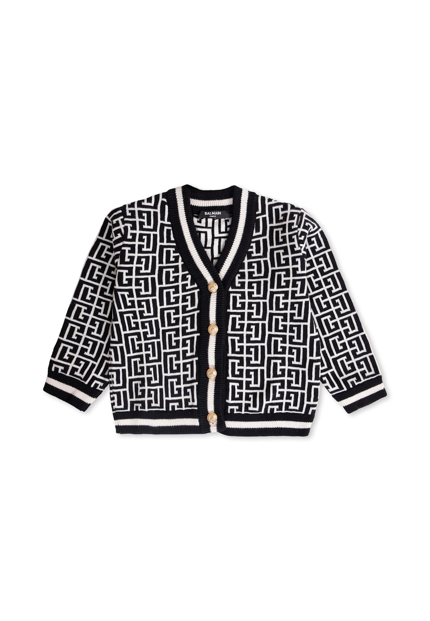 Balmain Black Cardigan For Baby Boy With Labyrinth In Black