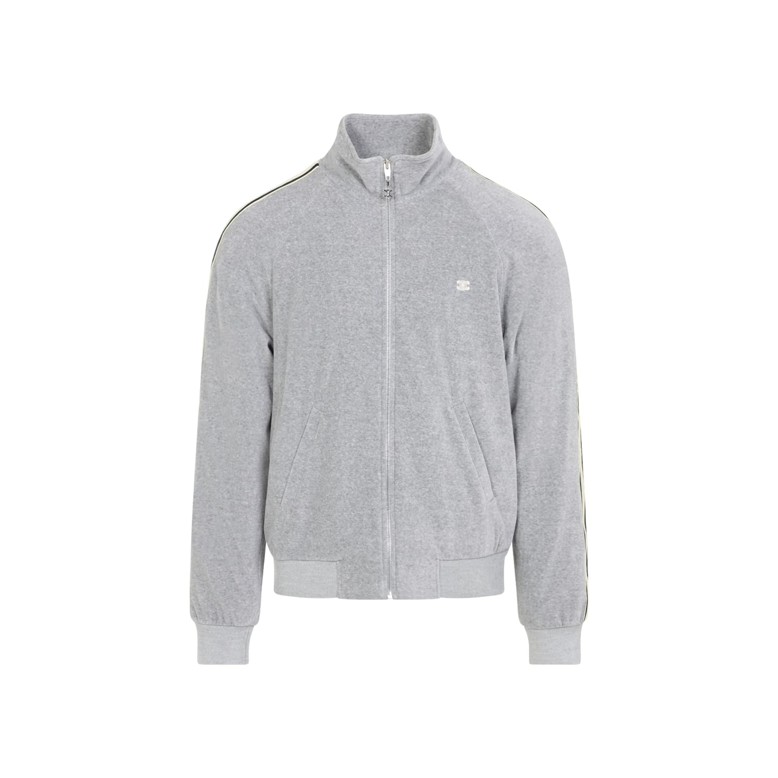 Celine Sporty Jacket With High Collar And Stripes In Gray