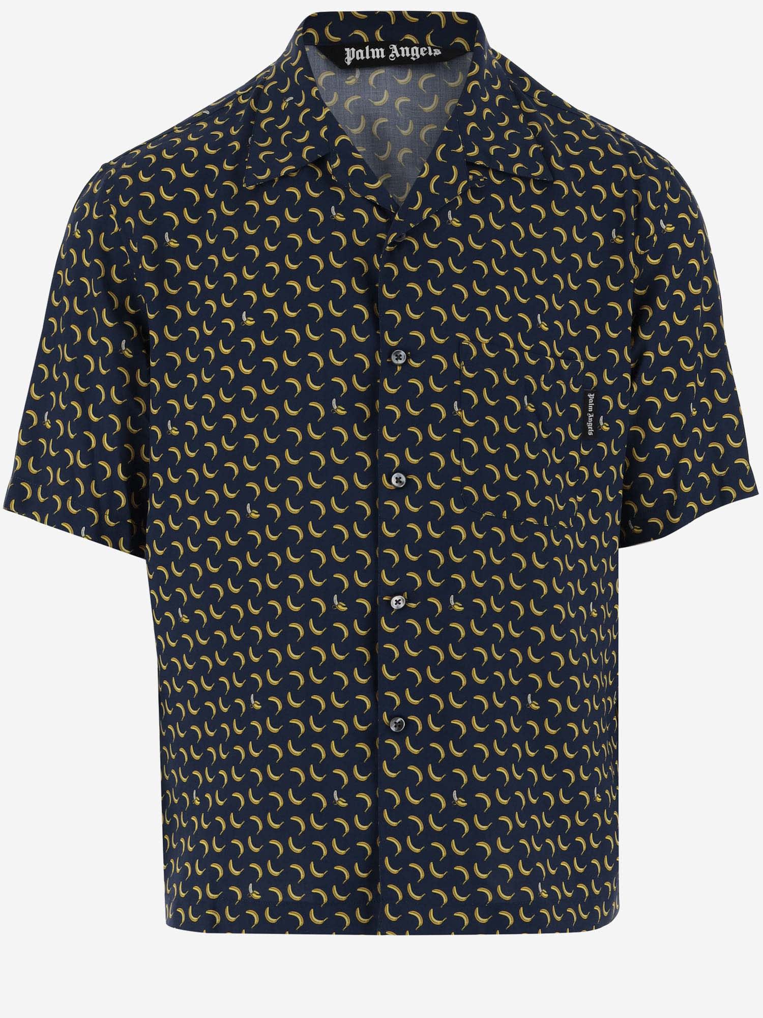 Shop Palm Angels Banana Print Viscose Shirt In Blue