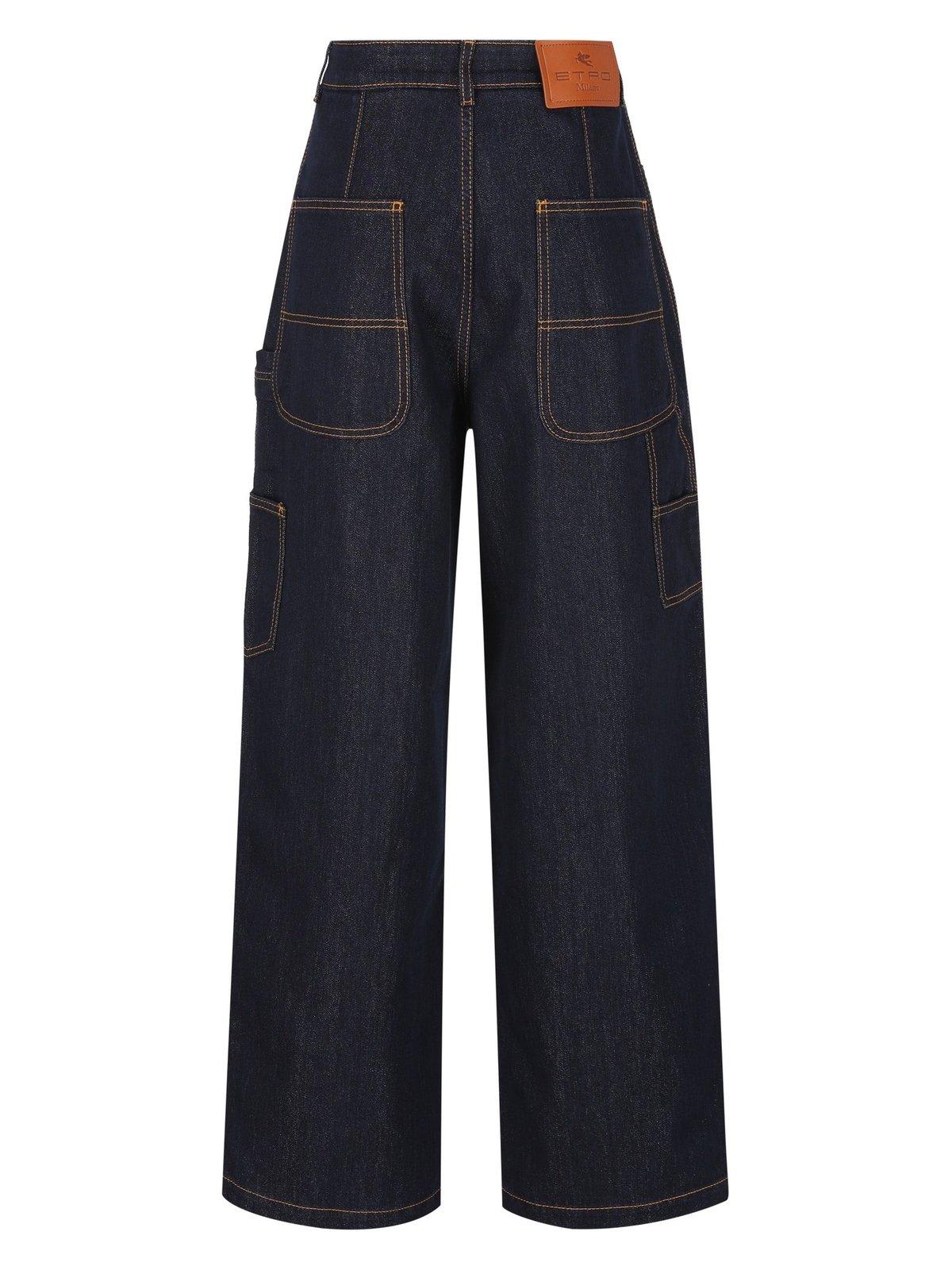 Shop Etro Stitched Wide-leg Jeans In Blu Denim