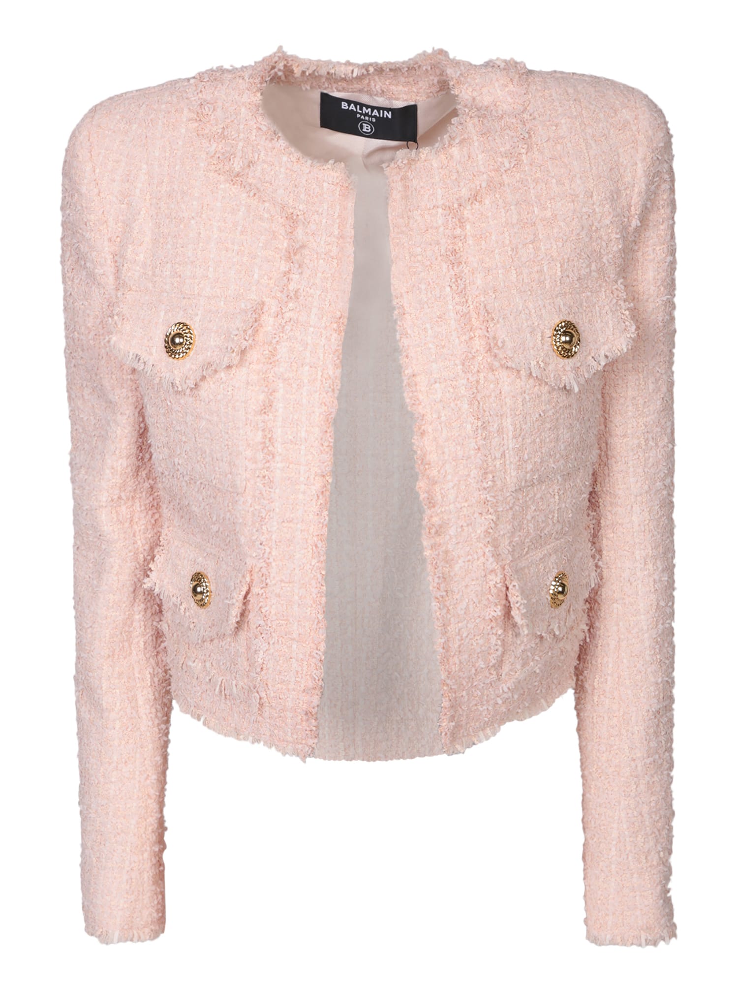 Shop Balmain Pink Powder 4pkt Tweed Jacket