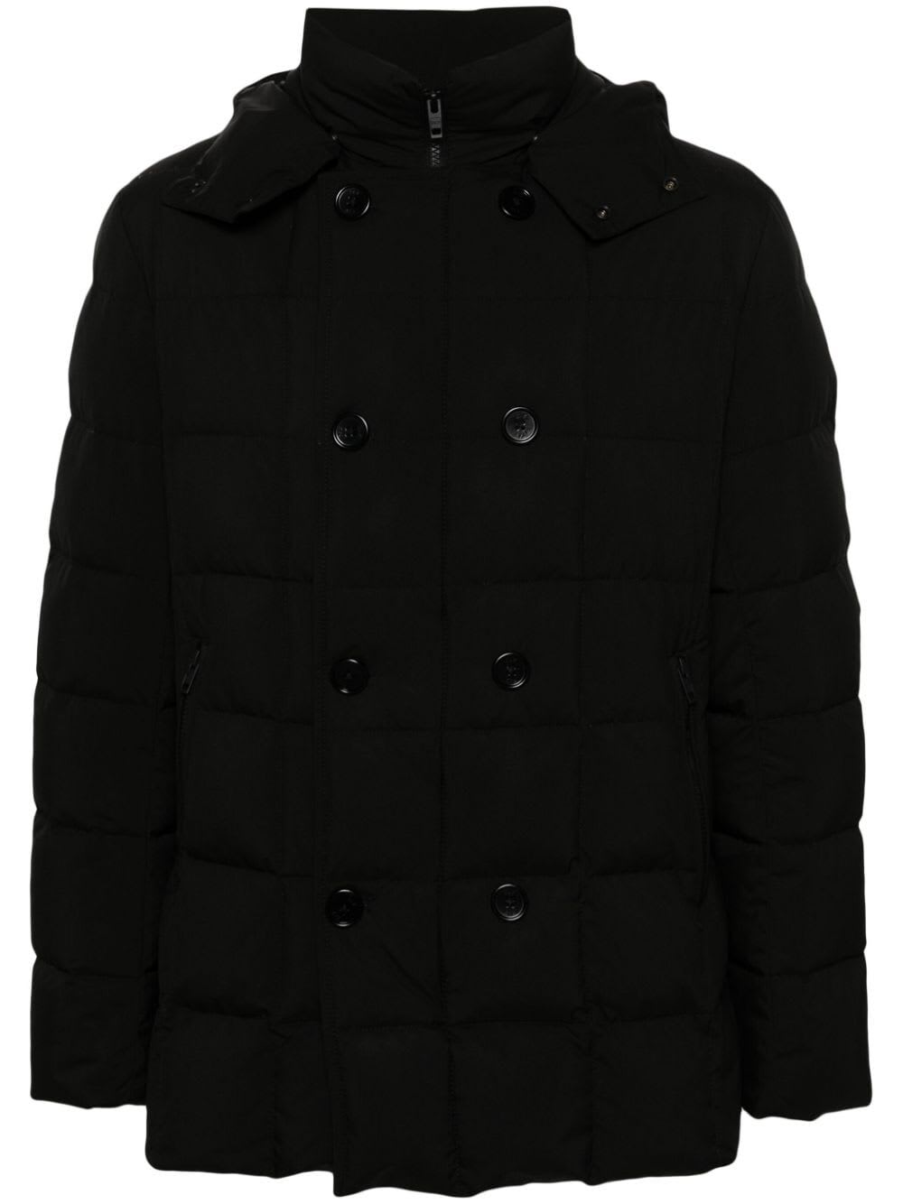 Shop Fay Double Breast Padded Bomber Jacket In Black