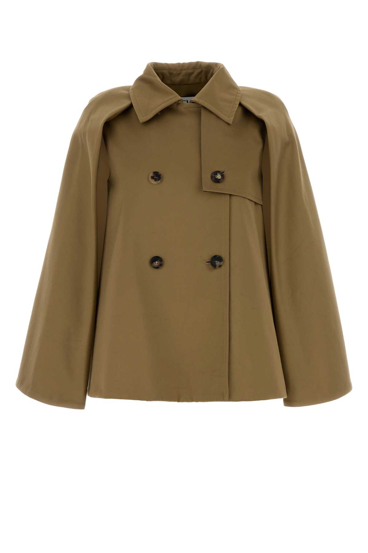 Loewe Cape With Wide Sleeves In Gabardine In Green
