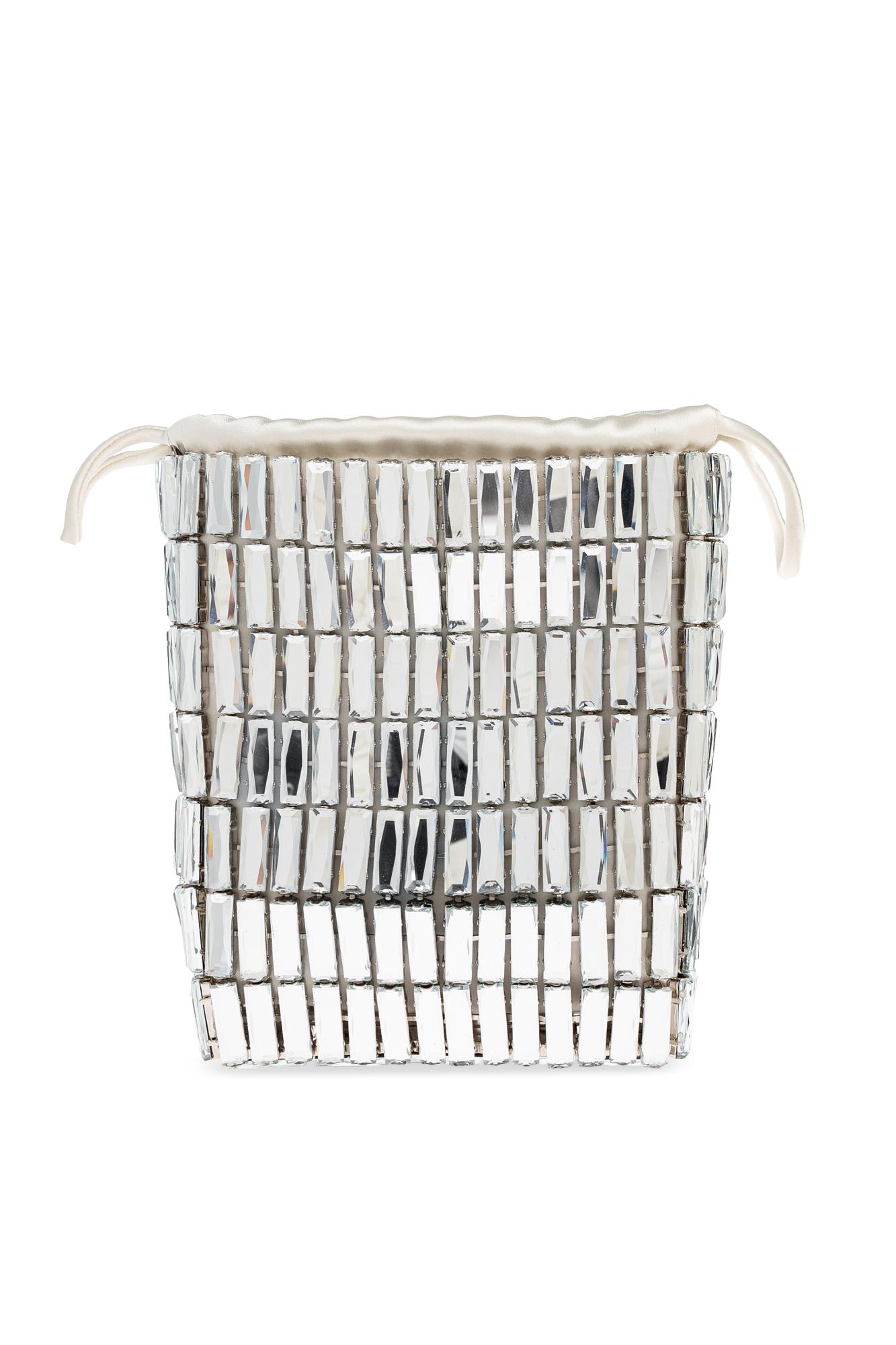 Self-portrait Shoulder Bag With Shimmering Crystals In Silver