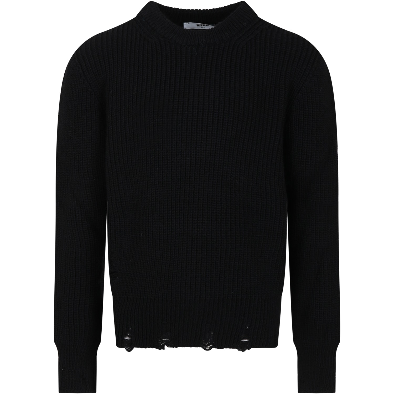 Msgm Kids' Black Sweater For Boy With Logo