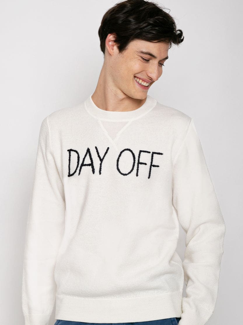 Mc2 Saint Barth Crewneck Knitted Sweater With Day Off Embroidery In White