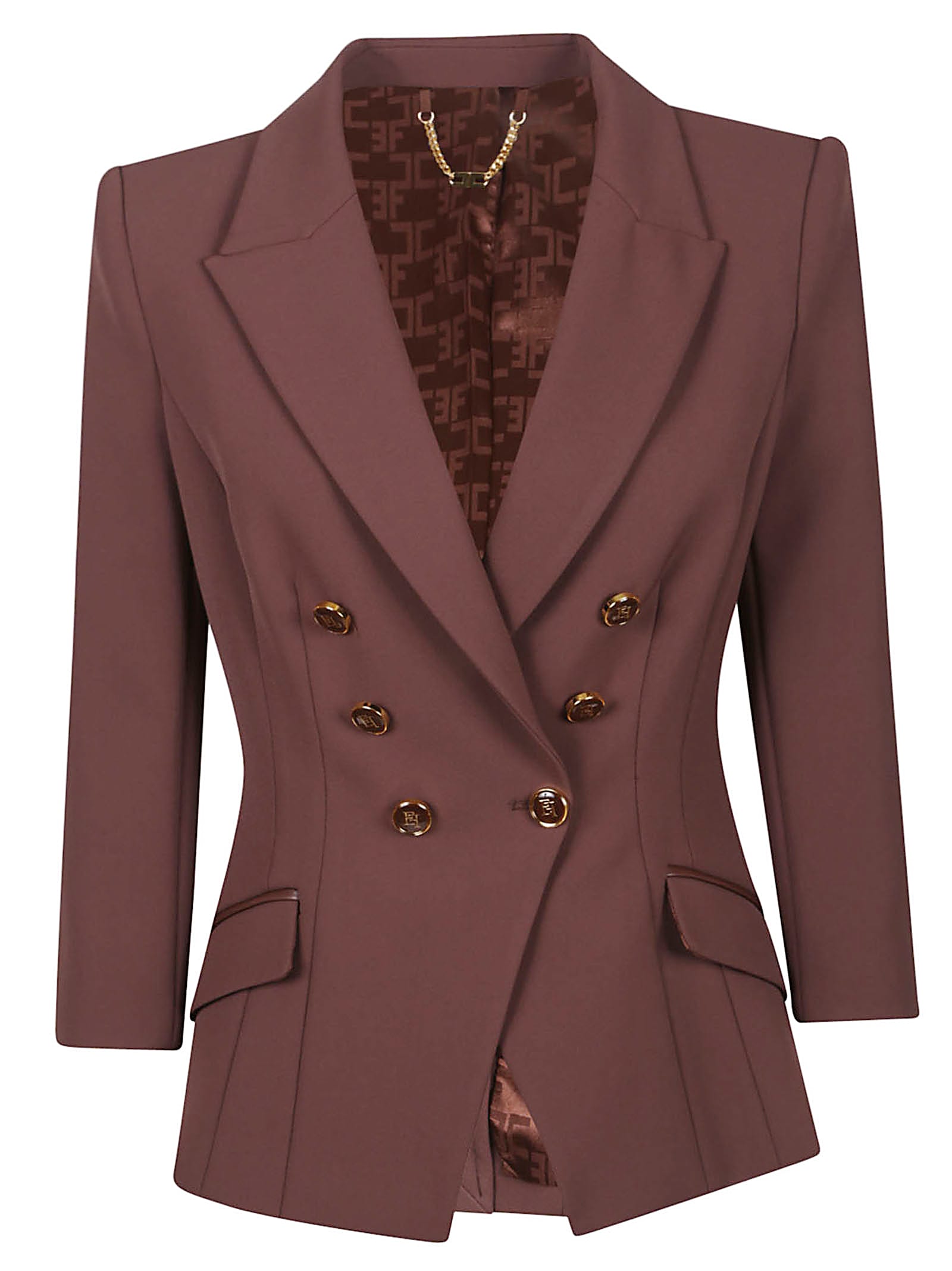 Elisabetta Franchi Tailored Double-breasted Blazer With Gold Accents In Burgundy