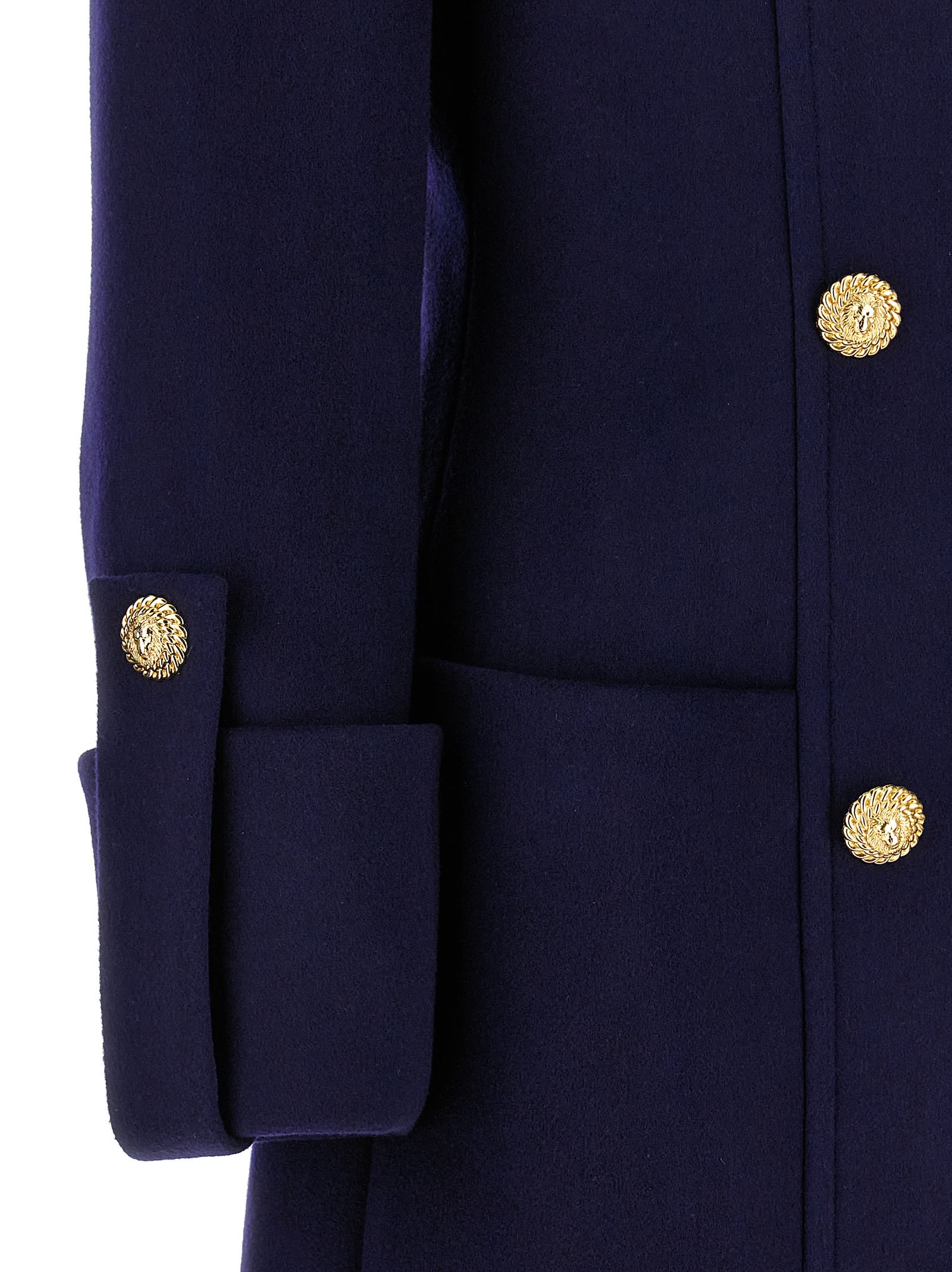 Shop Balmain Double-breasted Long Coat In Blue