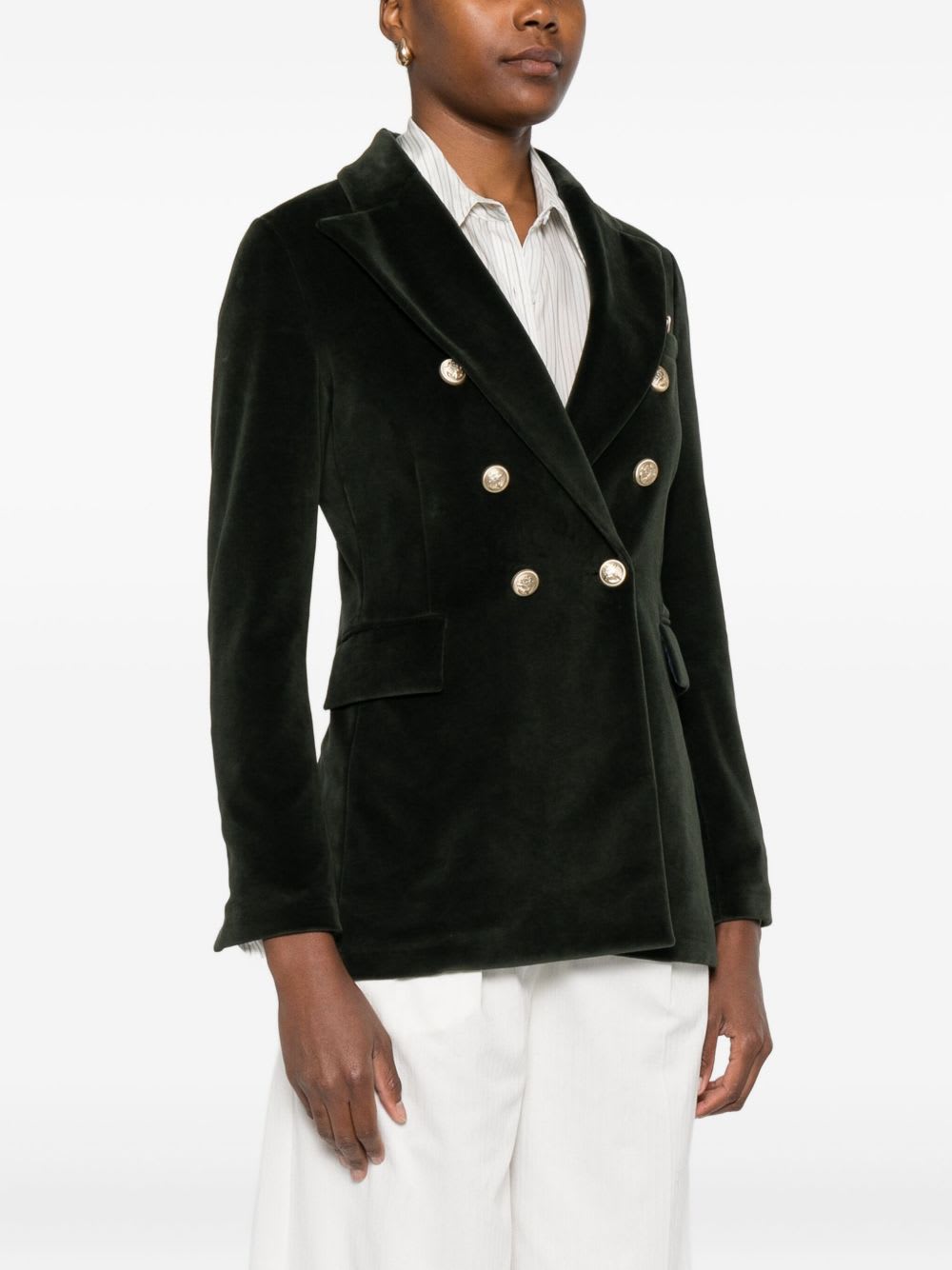 Circolo 1901 Double-breasted Velvet Jacket Featuring Pockets In Green