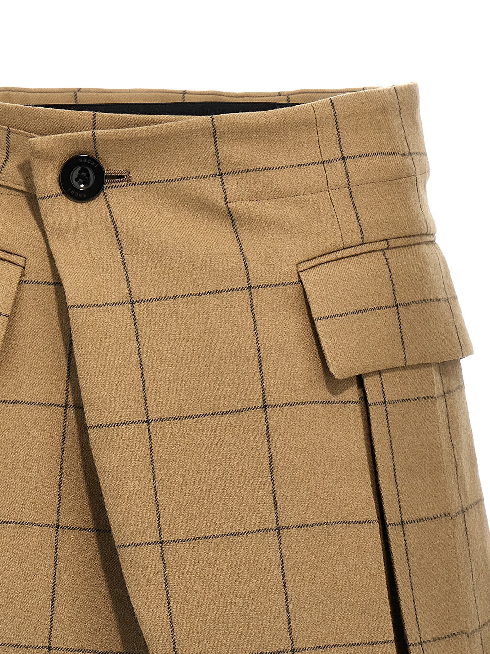 Shop Sacai Windowpane Skort In Beige