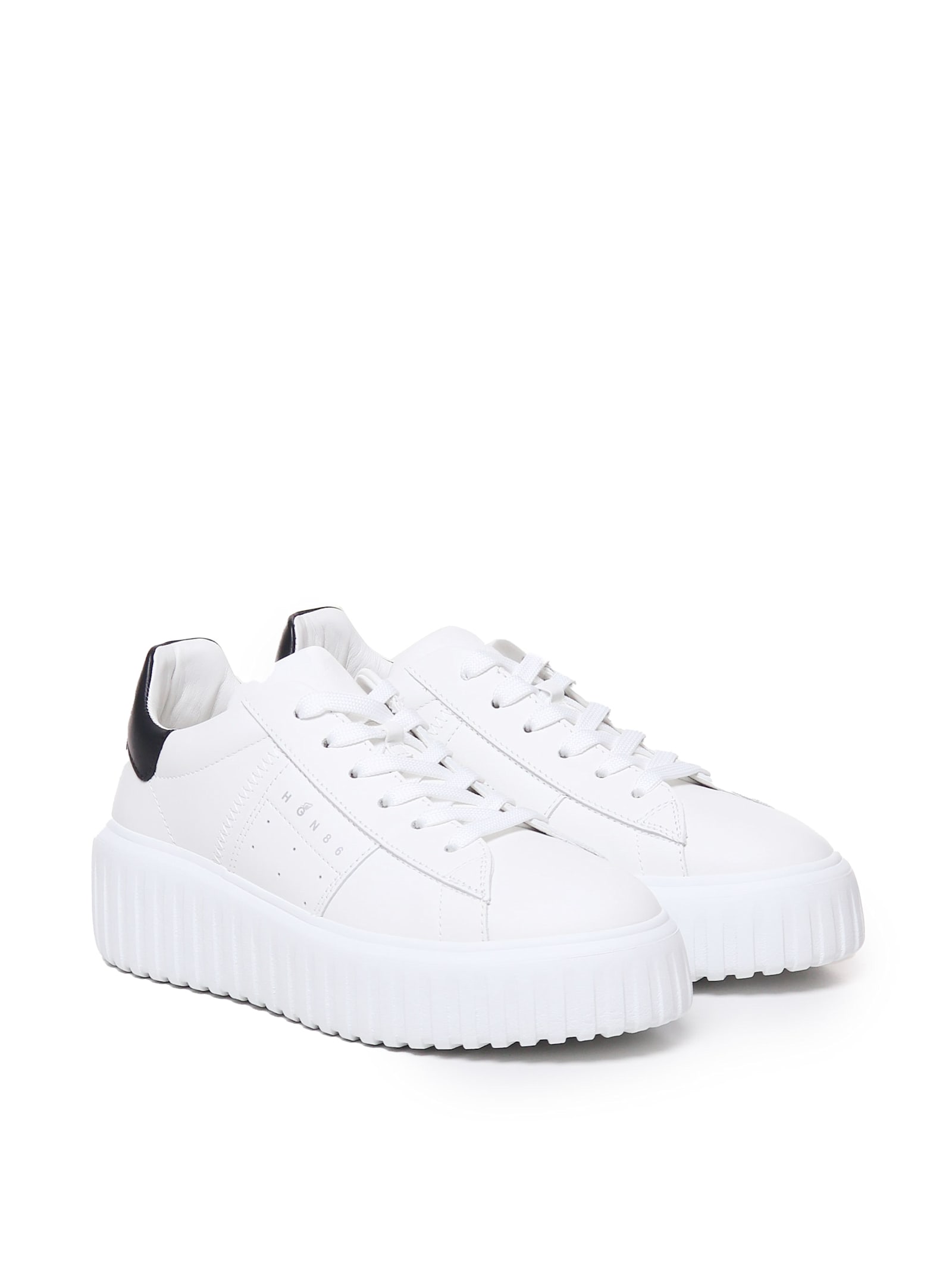 Shop Hogan Sneakers H-stripes In Calfskin In White, Black