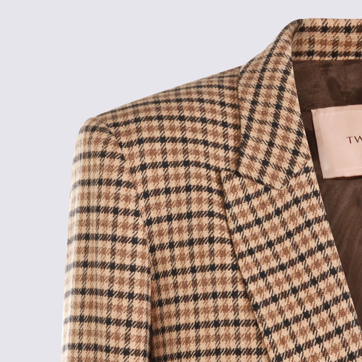 Twinset Checked Blazer With Front Pockets And Long Sleeves In Brown