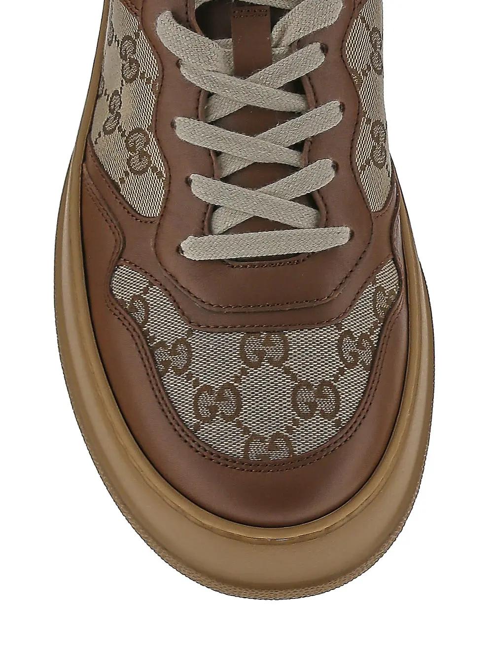 Shop Gucci Gg Sneakers In Leather Brown