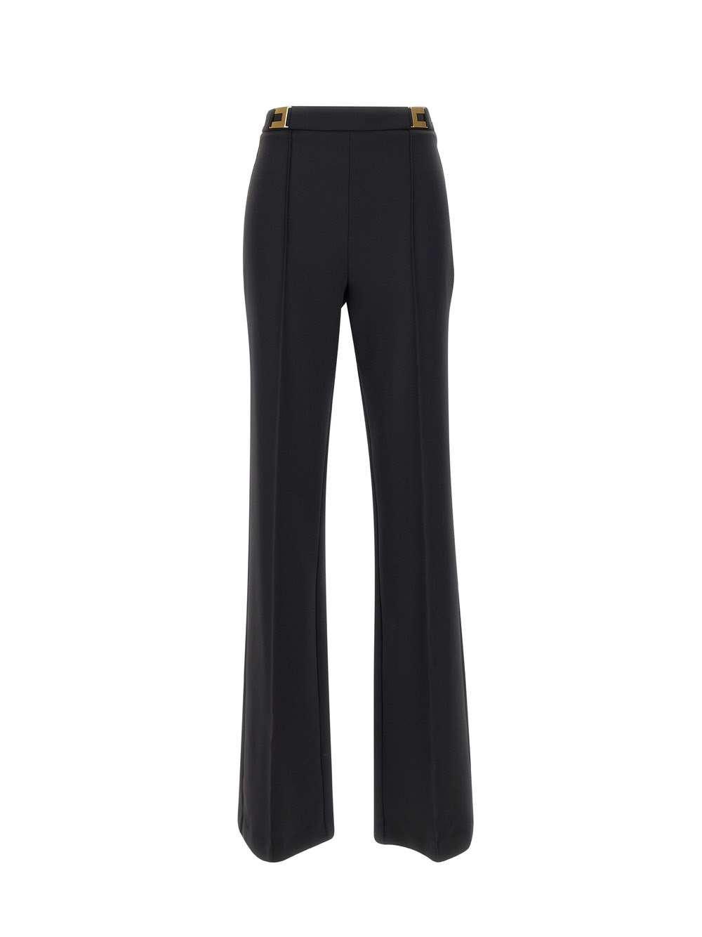 Shop Elisabetta Franchi Logo Plaque High-waist Trousers In Black