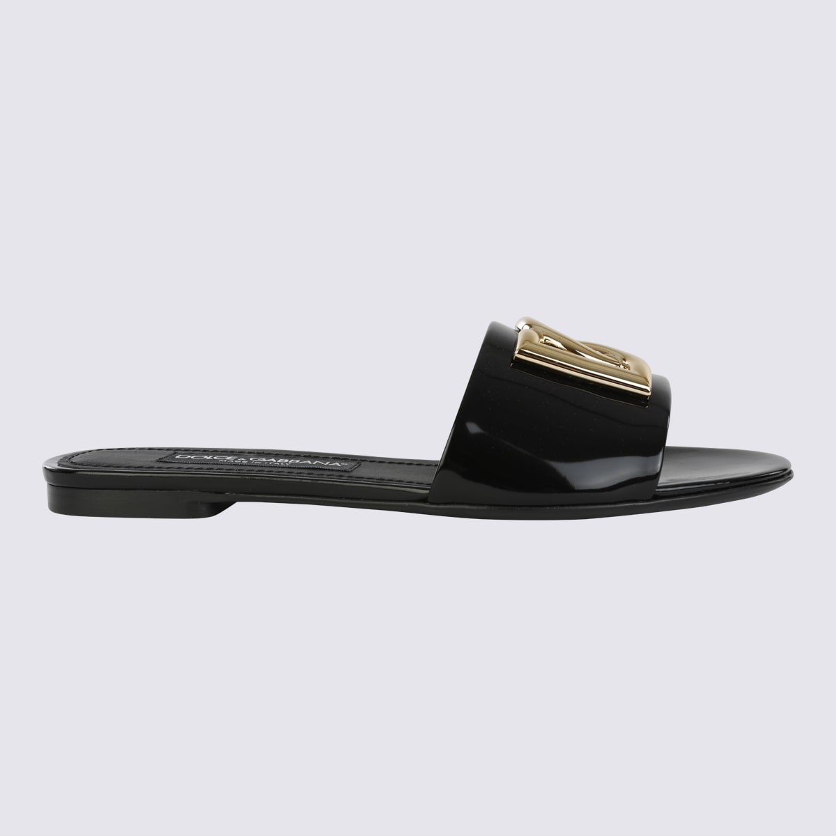Shop Dolce & Gabbana Black Leather Logo Slide Sandals