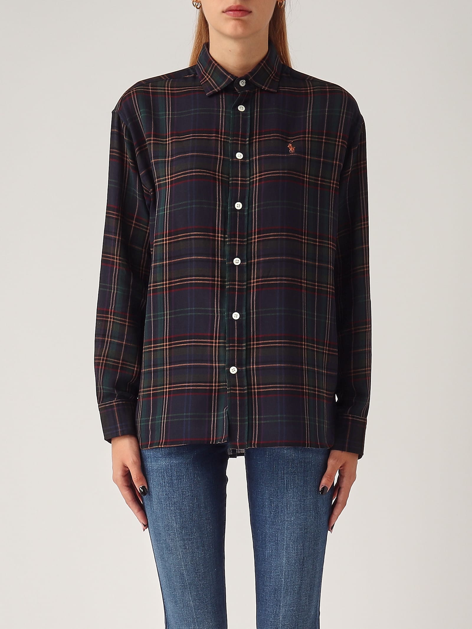 Shop Polo Ralph Lauren Cotton Shirt In Tartan Verde Scuro